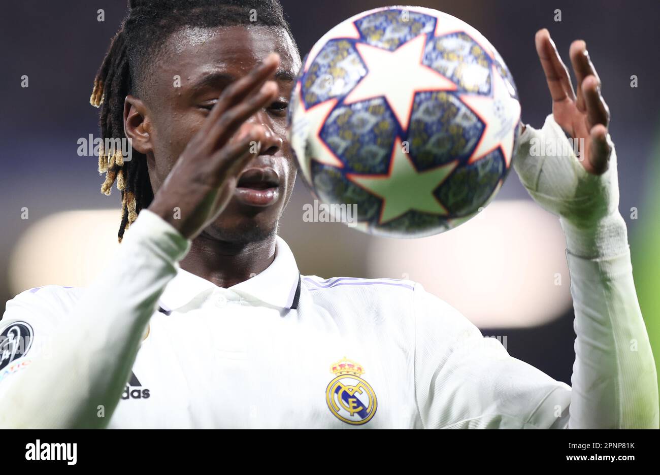 Eduardo Camavinga del Real Madrid durante la partita di calcio Chelsea contro Real Madrid, UEFA Champions League, Quarter-Final- leg 2 del 2, Stamford Bridge, Lon Foto Stock