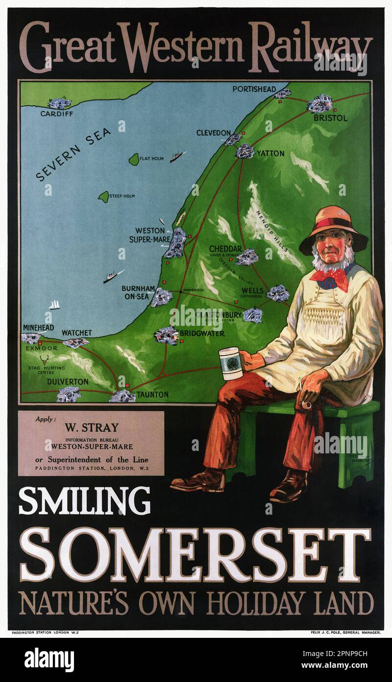 Great Western Railway. Somerset sorridente. La terra di vacanza della natura di Harry Whincap (date sconosciute). Poster pubblicato nel 1940 nel Regno Unito. Foto Stock