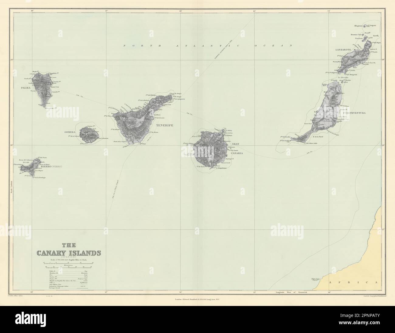 Isole Canarie. Tenerife Gran Canaria Lanzarote. 50x65cm. Mappa DI STANFORD 1904 Foto Stock