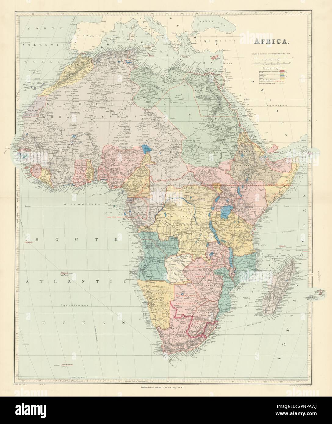 Africa. Zona di libero scambio del Congo. Compagnia britannica del Sud Africa. Mappa DI STANFORD 1904 Foto Stock