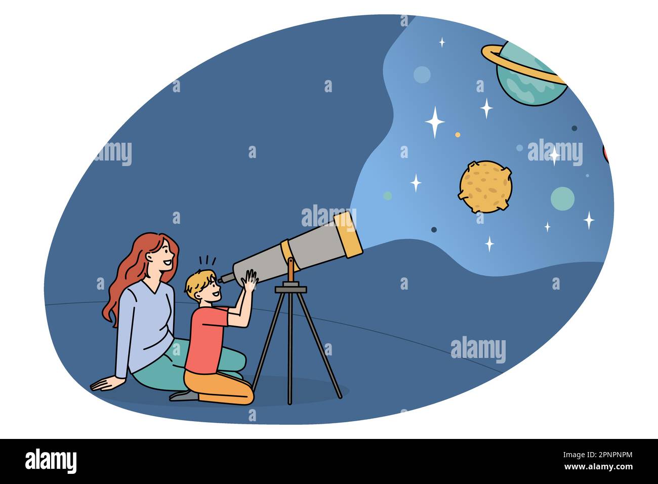 Child stars telescope Immagini Vettoriali Stock - Alamy