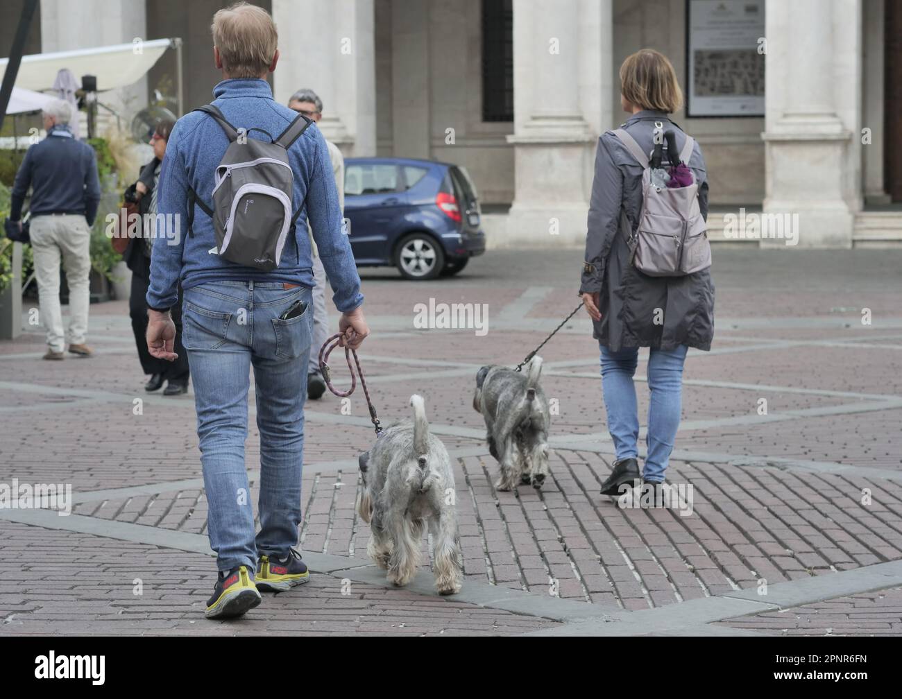 Nel tentativo di mantenere pulite piazze e marciapiedi, diverse città italiane stanno studiando misure sempre più dure e originali. Ancora poco senso civico spesso dai proprietari dell'animale domestico. Foto Stock