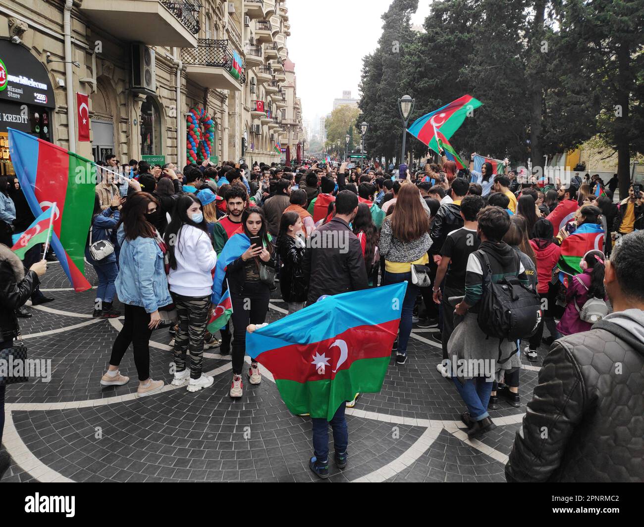 Baku, Azerbaigian-10 novembre 2020 festeggiamenti e manifestazioni a Baku in onore della vittoria nella guerra per Karabakh Foto Stock