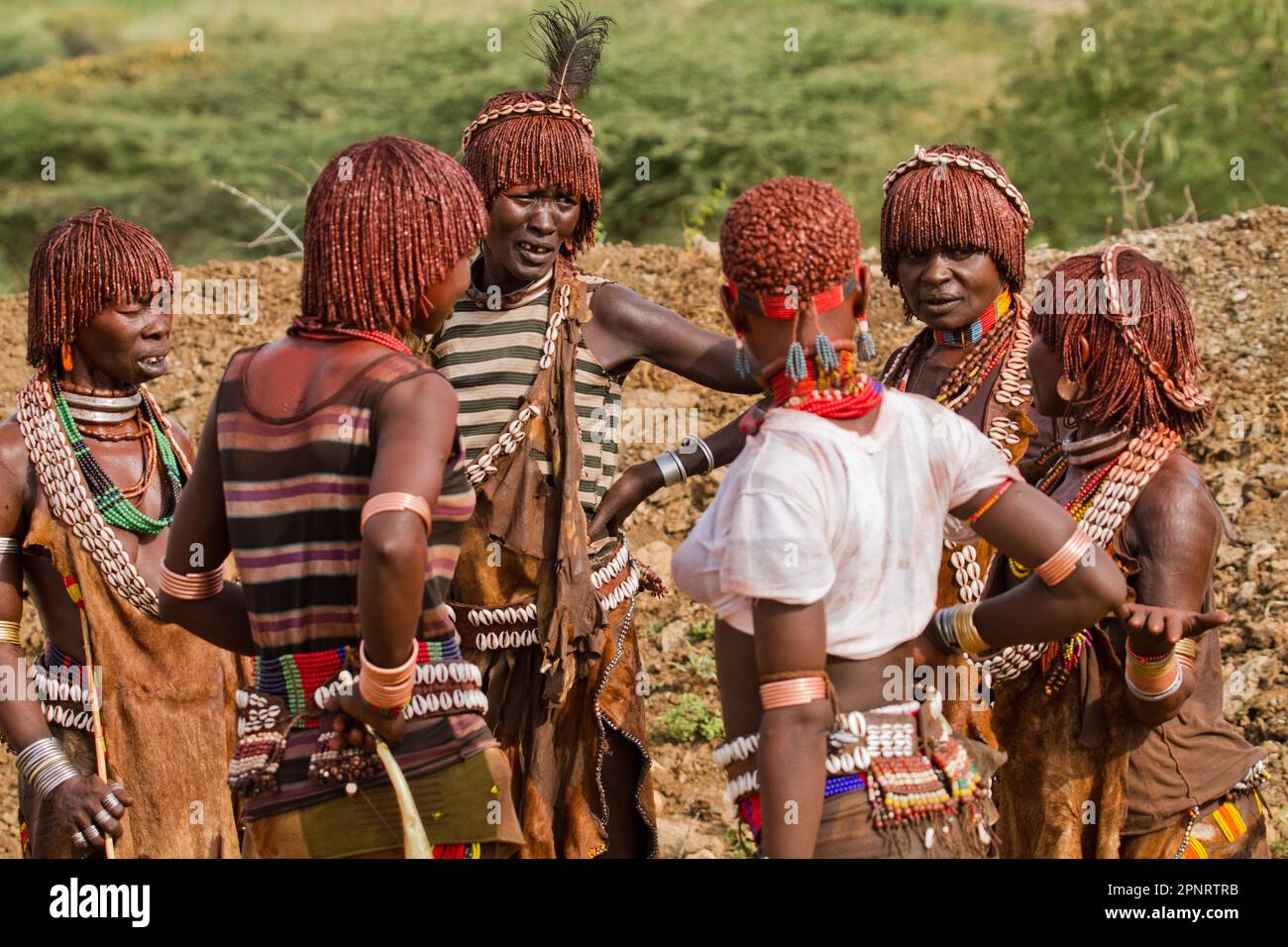 Cerimonia di salto di toro Hamer Tribe, Etiopia Foto Stock