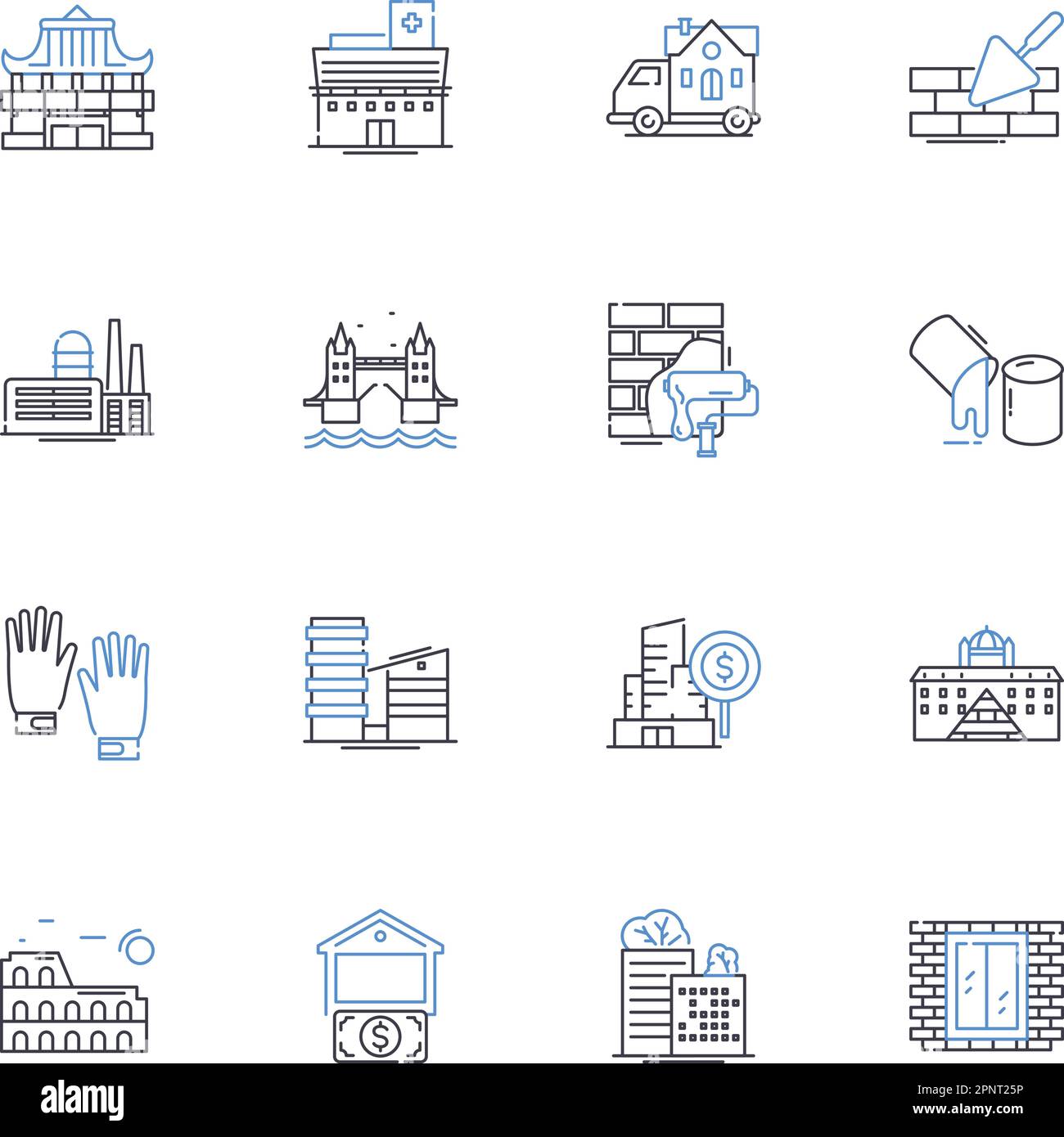 Collezione di icone di linee urbane e suburbane. Metropolitane, quartieri, Boulevard, High-rise, traffico , Marciapiedi, pedonale vettoriale e lineare Illustrazione Vettoriale