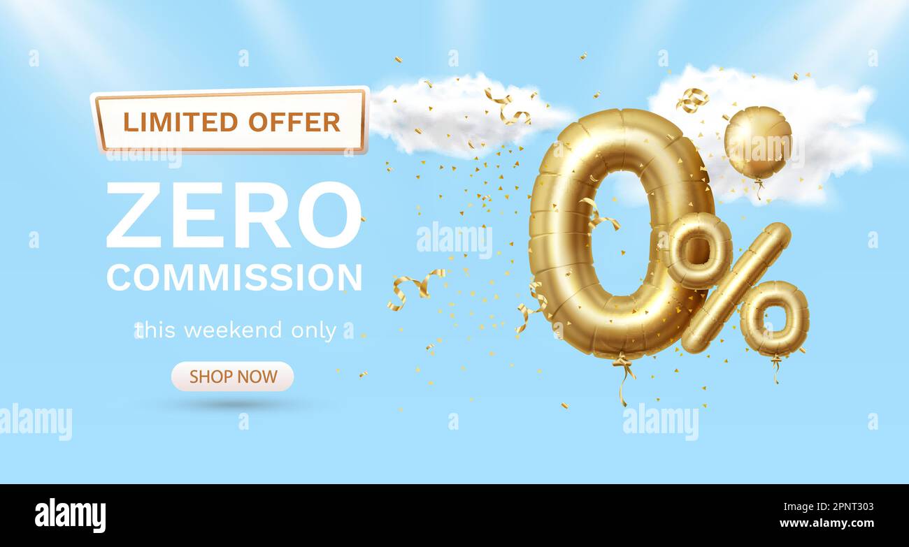 Nessuna commissione, offerta limitata, zero percento. Promozione cartello. Illustrazione vettoriale Illustrazione Vettoriale