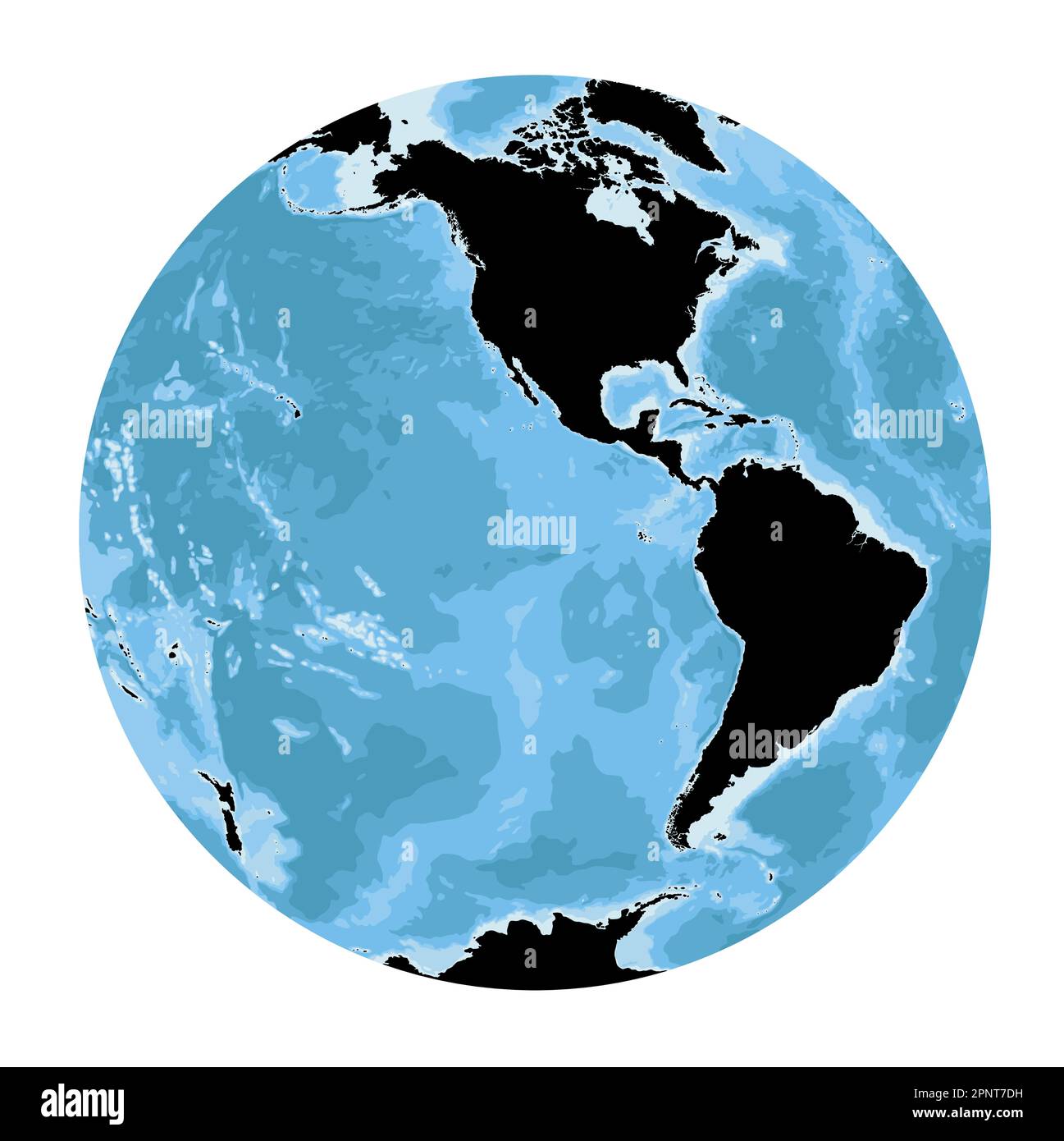 Silhouette della mappa mondiale estremamente dettagliata a forma di globo. Proiezione globulare Nicolosi – piatta. Illustrazione Vettoriale