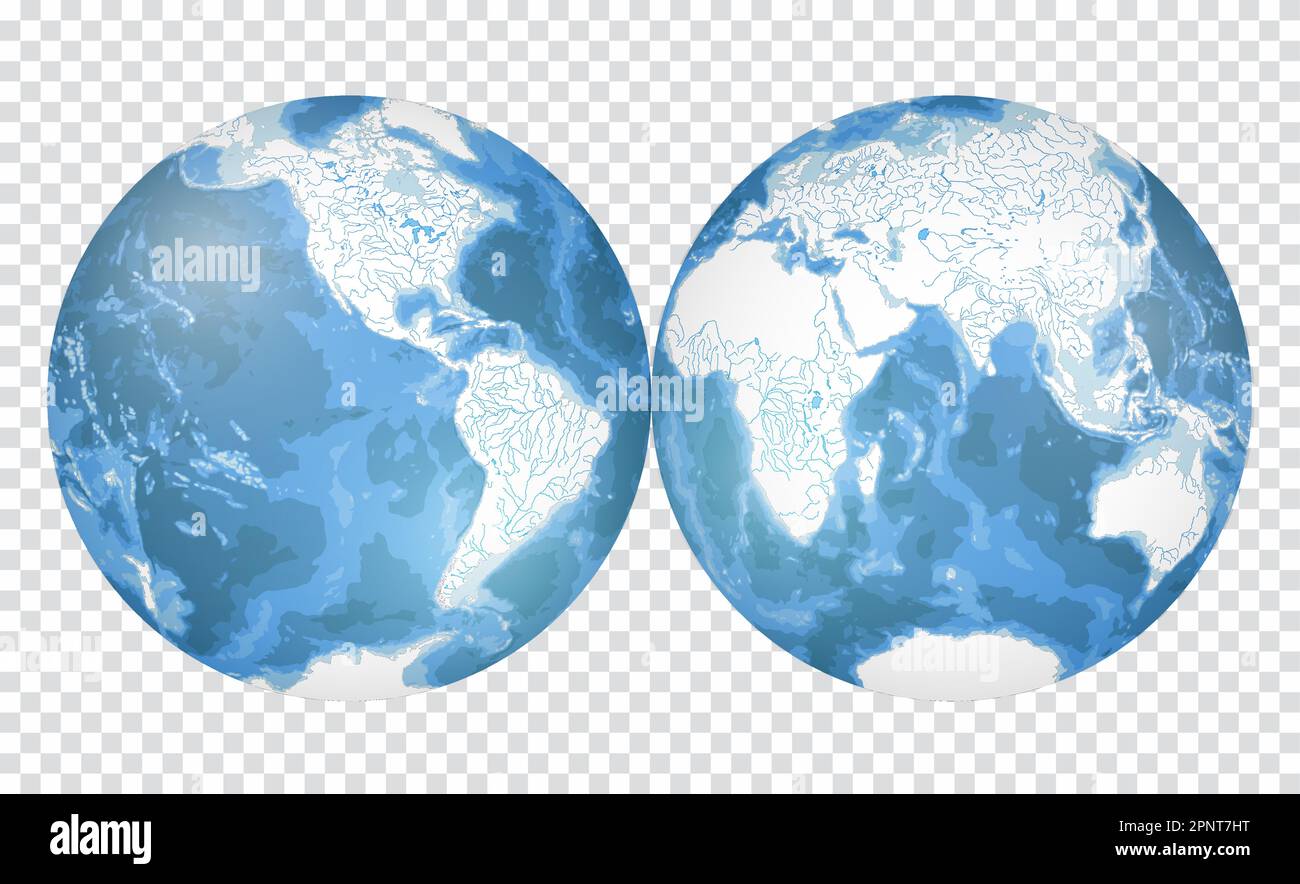Silhouette della mappa mondiale estremamente dettagliata a forma di globo. Proiezione globulare Nicolosi – 3D. Illustrazione Vettoriale