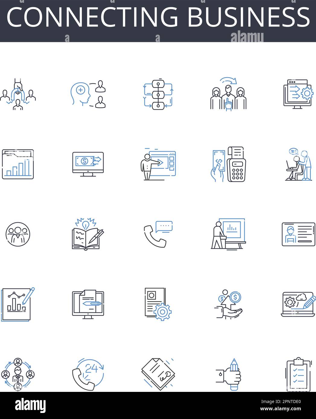 Collegamento della raccolta di icone della linea di business in corso. Nerking industria, società collaboratrici, imprese di comunicazione, imprese di partnership, Unione Illustrazione Vettoriale