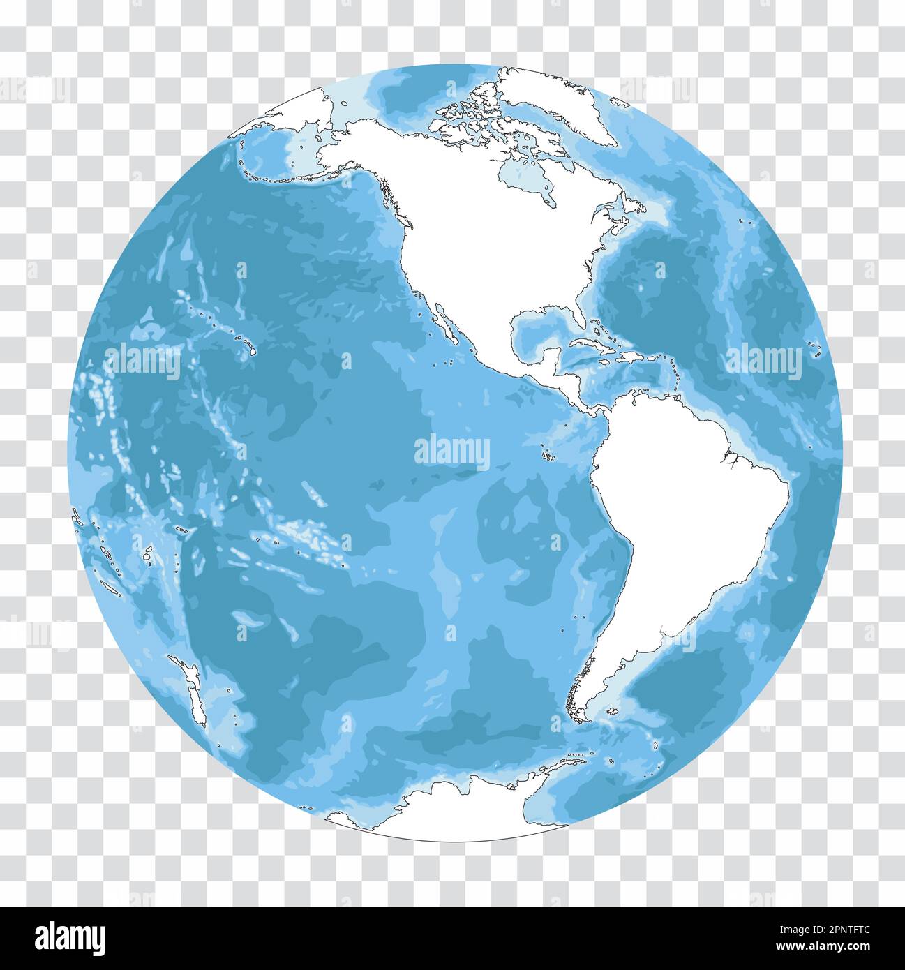 Silhouette della mappa mondiale estremamente dettagliata a forma di globo. Proiezione globulare Nicolosi – piatta. Illustrazione Vettoriale