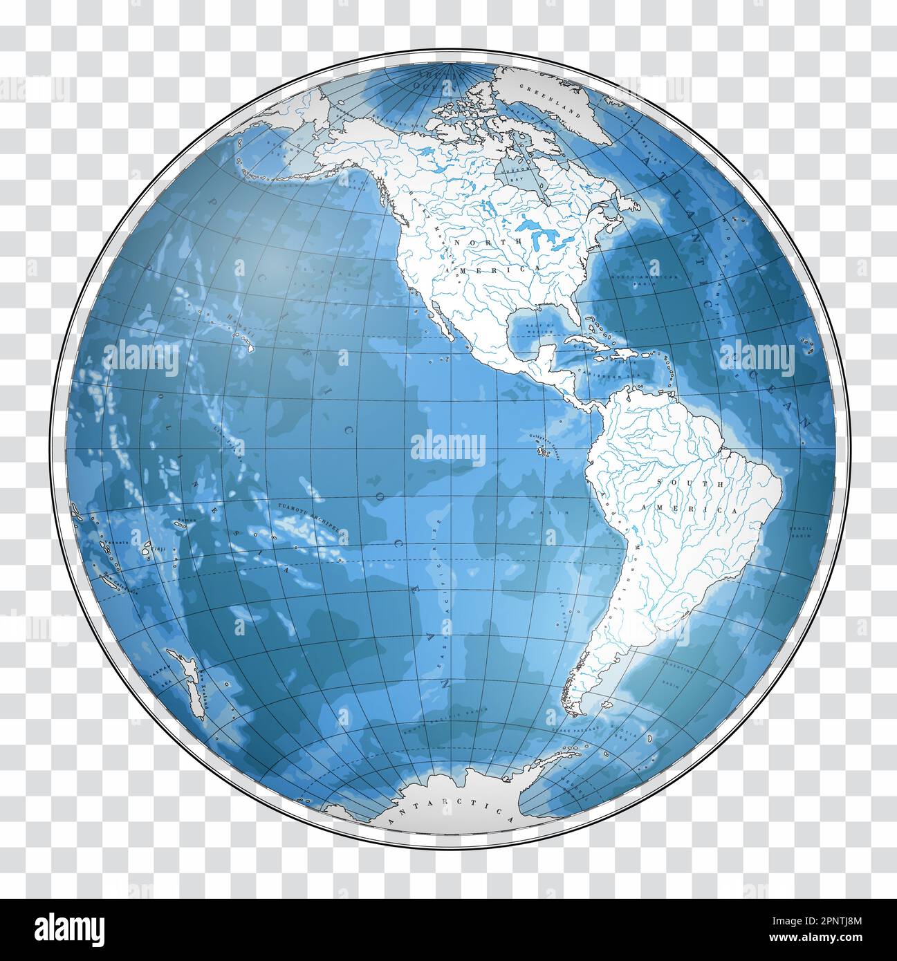 Silhouette della mappa mondiale estremamente dettagliata a forma di globo. Proiezione globulare Nicolosi – 3D. Illustrazione Vettoriale