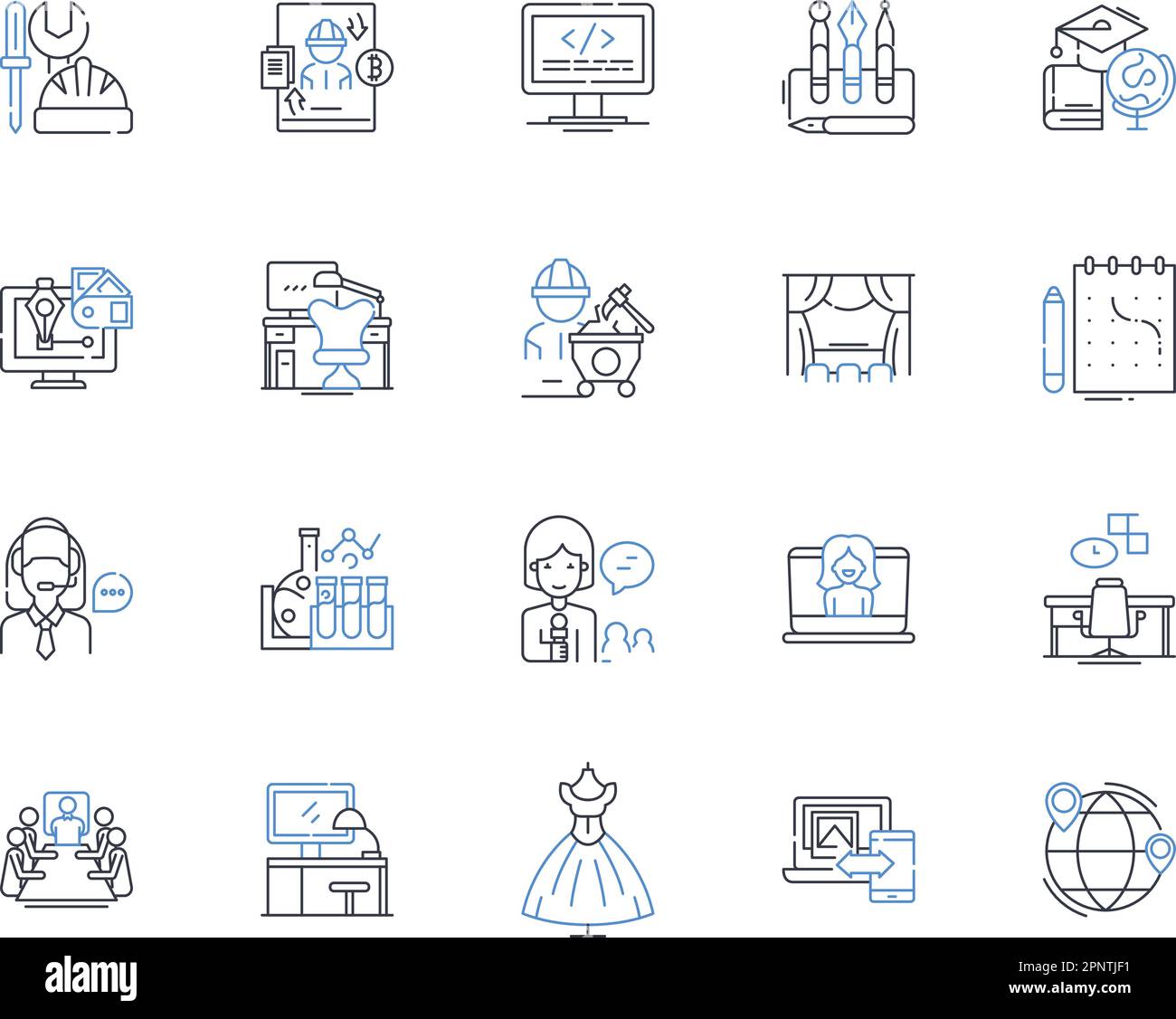 Raccolta icone linea consulente. Consulente, Strategist, Mentor, Coach, Expert, Collaboratore, vettore facilitatore e illustrazione lineare. Analista Illustrazione Vettoriale