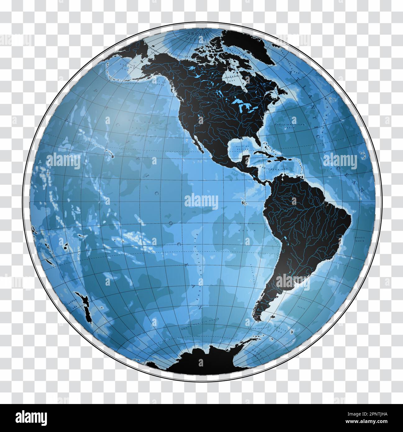 Silhouette della mappa mondiale estremamente dettagliata a forma di globo. Proiezione globulare Nicolosi – 3D. Illustrazione Vettoriale