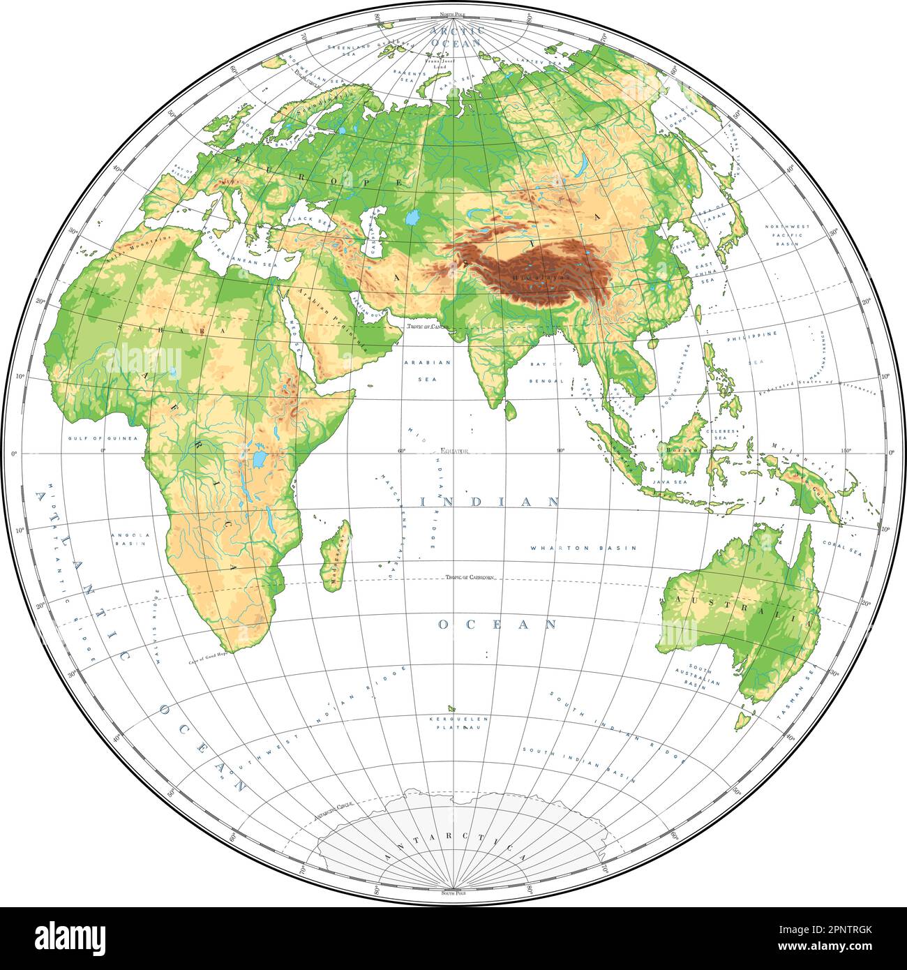 Mappa del mondo fisico altamente dettagliata in forma di globo della Terra. Proiezione globulare Nicolosi – piatta. Illustrazione Vettoriale Mappa del mondo fisico altamente dettagliata in forma di globo della Terra. Proiezione globulare Nicolosi – piatta. Illustrazione Vettoriale