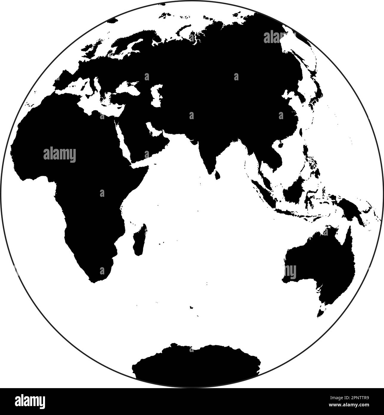 Silhouette della mappa mondiale estremamente dettagliata a forma di globo. Proiezione globulare Nicolosi – piatta. Illustrazione Vettoriale