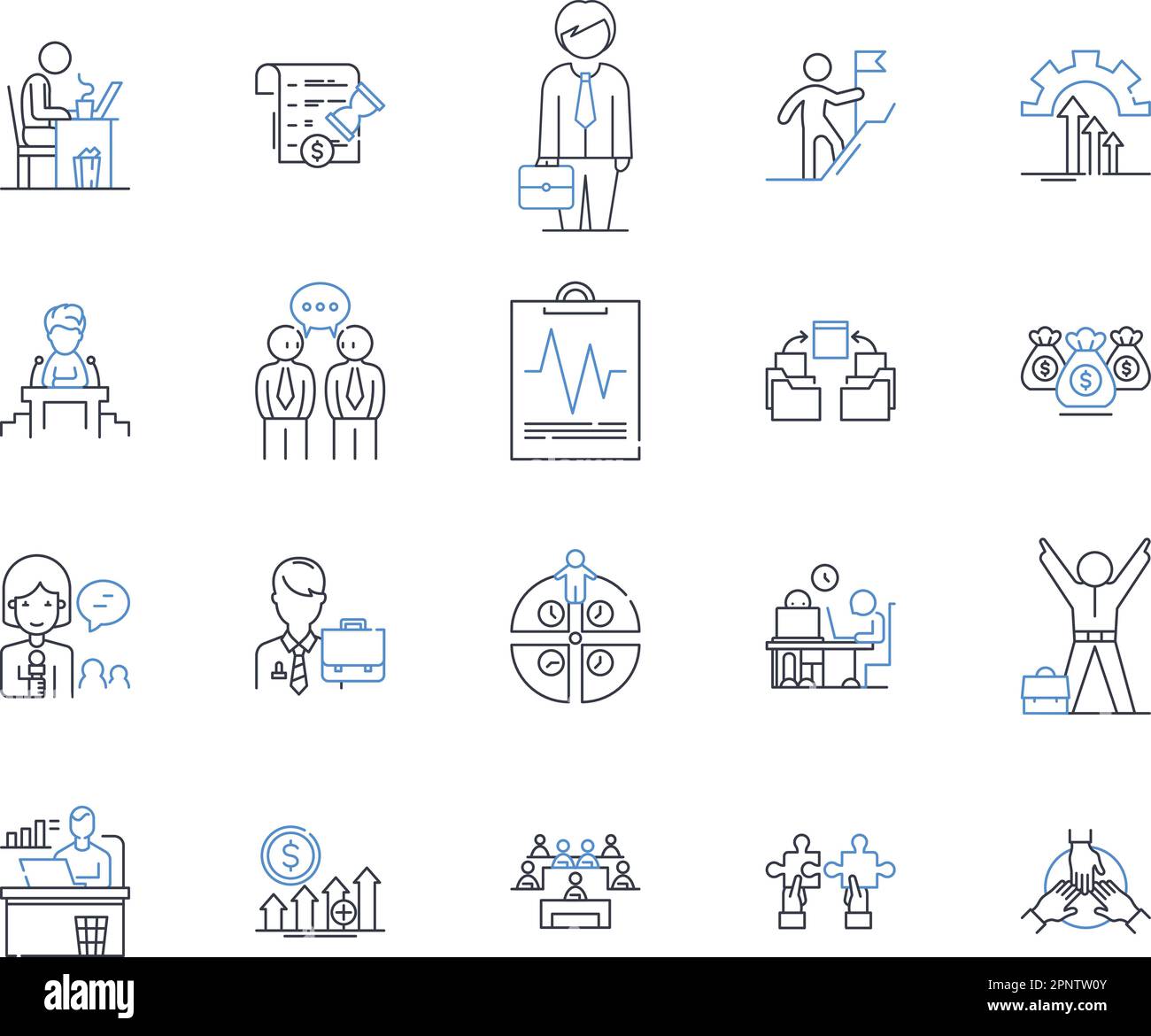 Raccolta icone linea competenza produzione. Efficienza, automazione, capacità, qualità, precisione, Competenza, affidabilità vettoriale e lineare Illustrazione Vettoriale