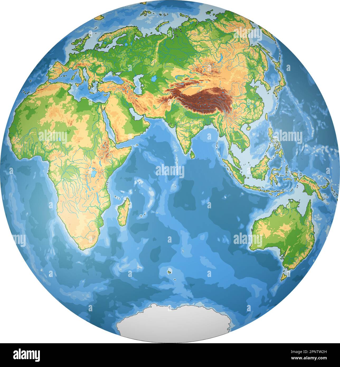 Mappa del mondo fisico altamente dettagliata in forma di globo della Terra. Proiezione globulare Nicolosi – 3D. Illustrazione Vettoriale Mappa del mondo fisico altamente dettagliata in forma di globo della Terra. Proiezione globulare Nicolosi – 3D. Illustrazione Vettoriale