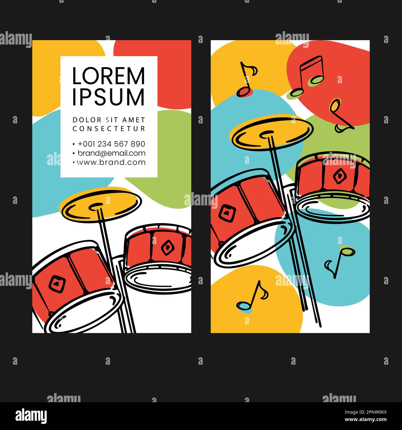 BATTERIA ABBOZZATA Abstract Design biglietto da visita con batteria e note Illustrazione e punti colorati per le lezioni di musica Bright Template Education Vector C Illustrazione Vettoriale