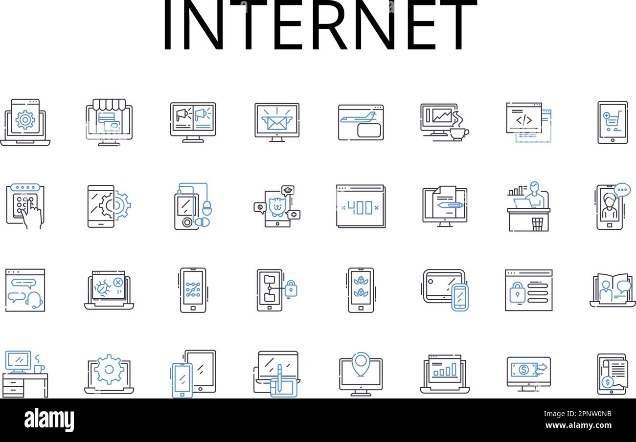 Raccolta di icone della linea Internet. World Wide Web, Cyberspace, Net, Web, Online, Information Superhighway, Digital Realm Vector e illustrazione lineare Illustrazione Vettoriale