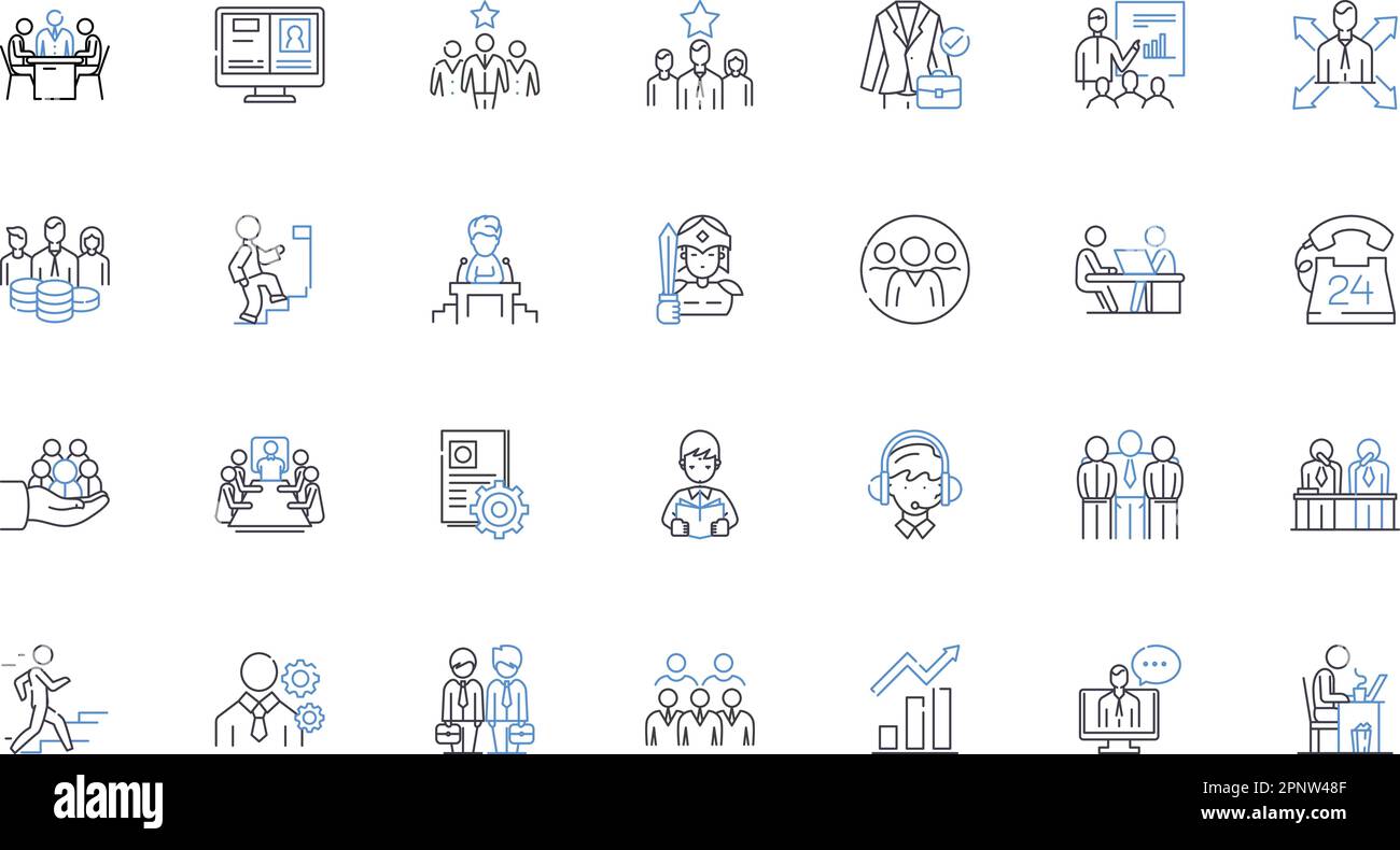 Raccolta di icone della linea della forza lavoro. Occupazione, autorità, personale, occupazione, carico di lavoro, Produttività, vettore delle risorse umane e illustrazione lineare Illustrazione Vettoriale