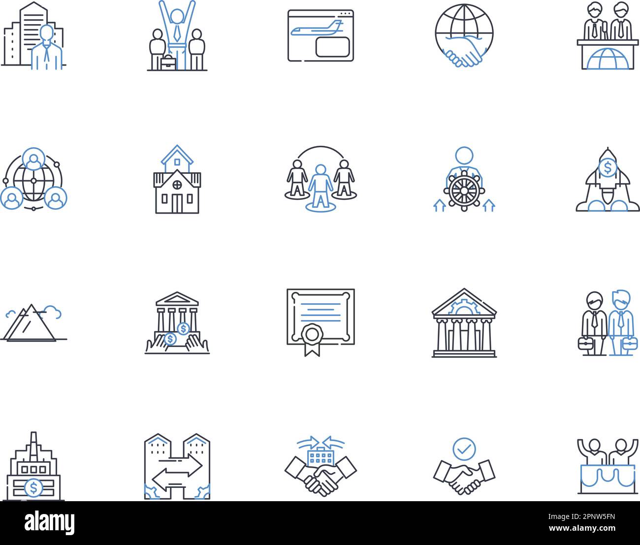 Collezione di icone della linea Executive Branch Cabinet. Gabinetto, Presidente, Consigliere, Segretario, leader, Consiglio, vettore di governance e illustrazione lineare Illustrazione Vettoriale