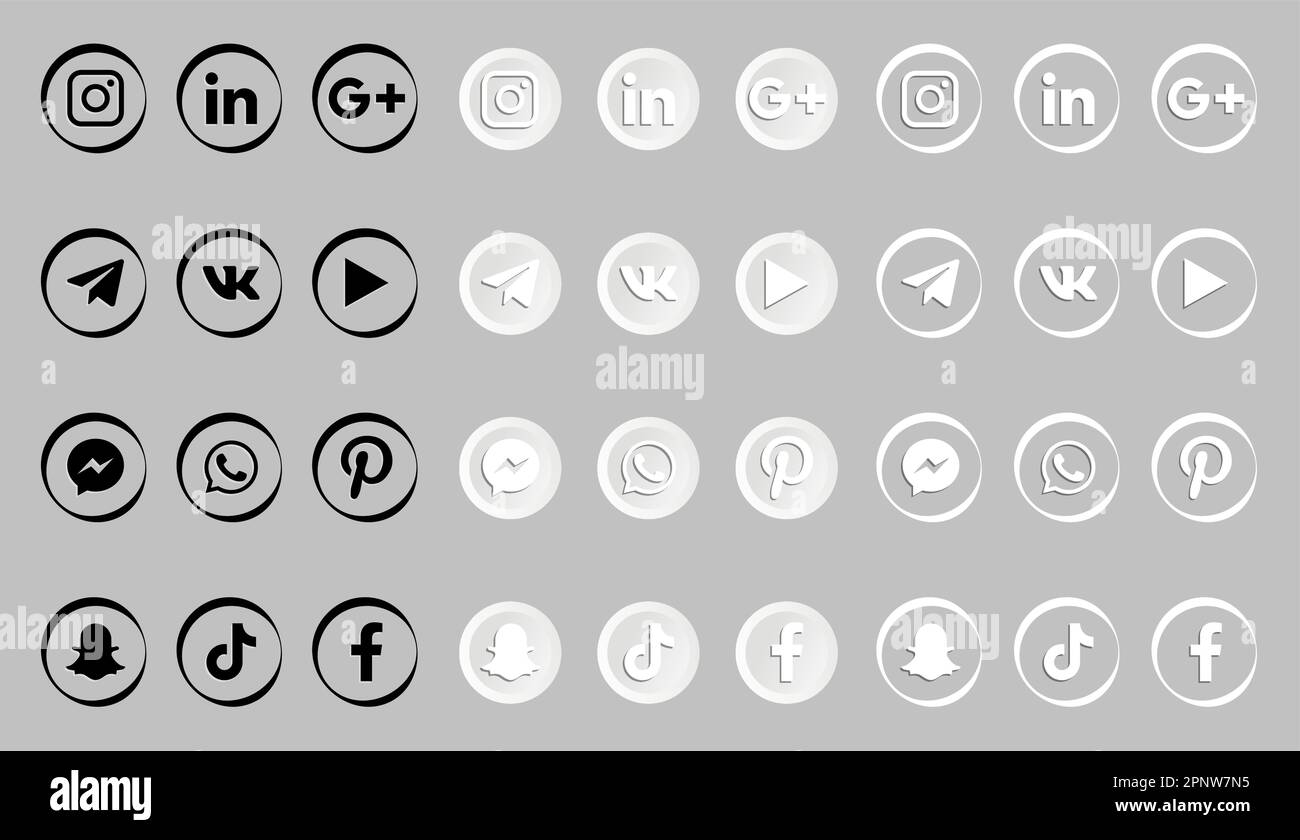 Icone dei social media. Icone in bianco e nero e moderne per i social media Illustrazione Vettoriale
