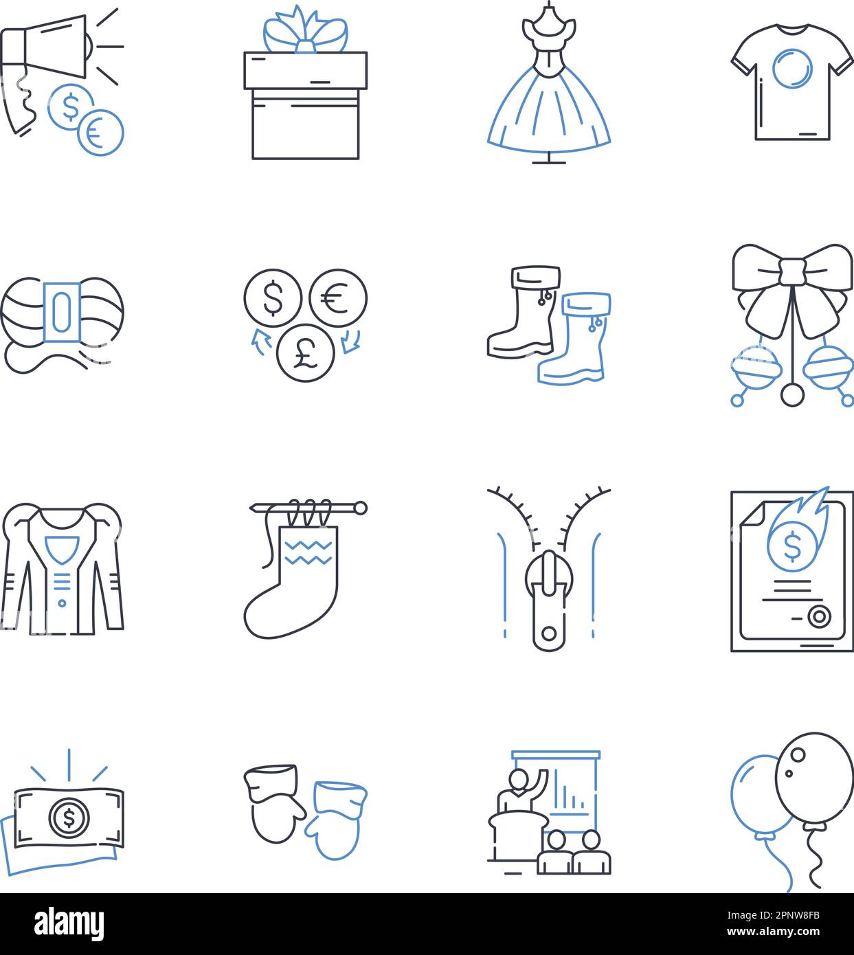 Collezione icone linea produttore abbigliamento. Abbigliamento, Moda, indumenti, tessile, cucito, Unione, personalizzazione vettoriale e illustrazione lineare. Disegni Illustrazione Vettoriale