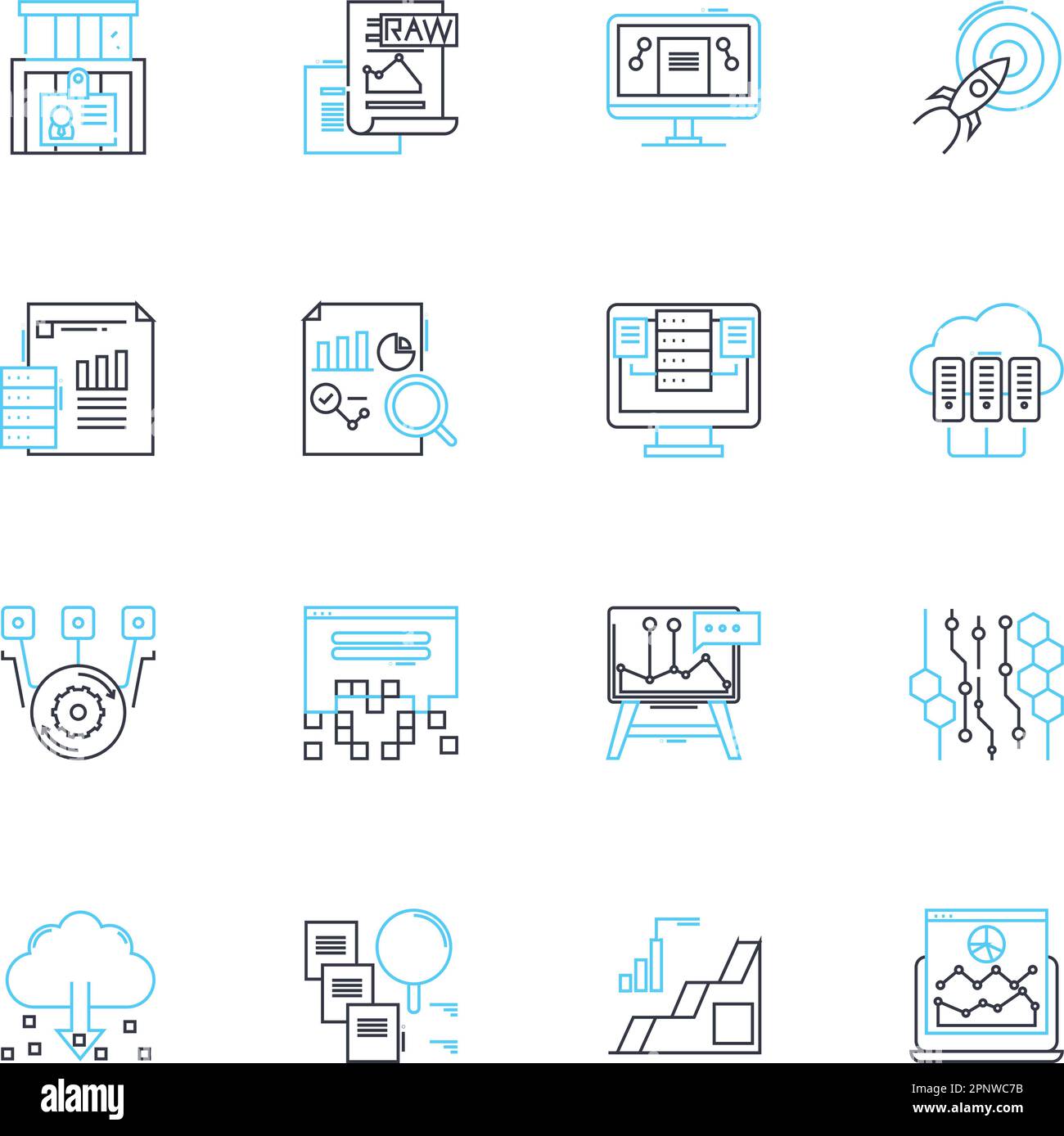 Set di icone lineari per la visualizzazione dei dati. Grafici, grafici, infografica, dashboard, mappe, Analisi, vettore di linea Insights e segnali concettuali. Metriche,tendenze Illustrazione Vettoriale