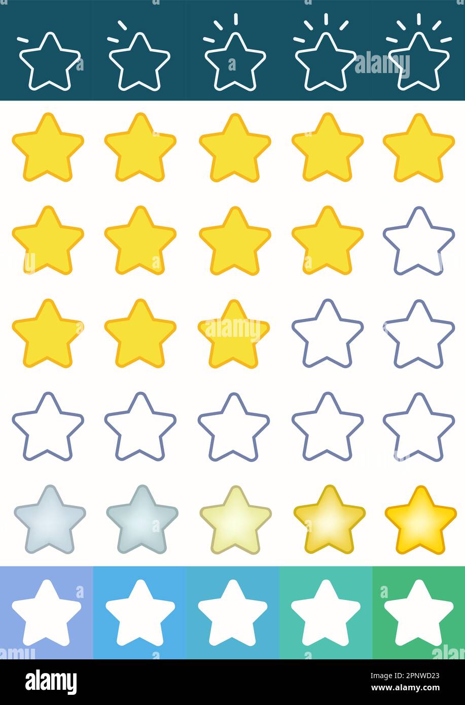 Classificazione di cinque stelle. Voto del cliente e segnale di feedback. Illustrazione Vettoriale