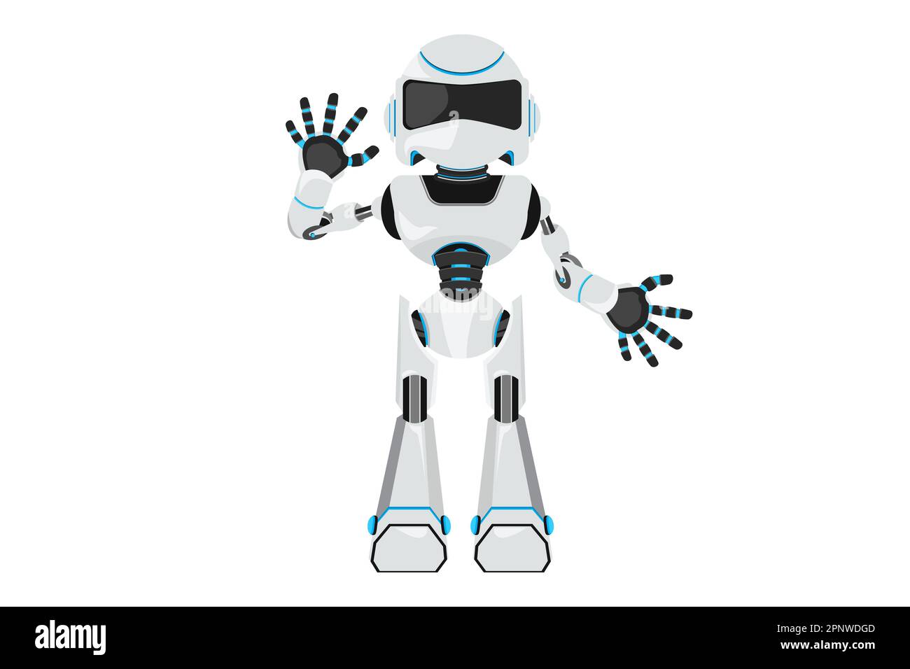 Business design disegno robot che mostra il palmo come segno di stop, rimanere, tenere in mano, rifiuto gesto. Sviluppo tecnologico futuro. Macchina di intelligenza artificiale Foto Stock