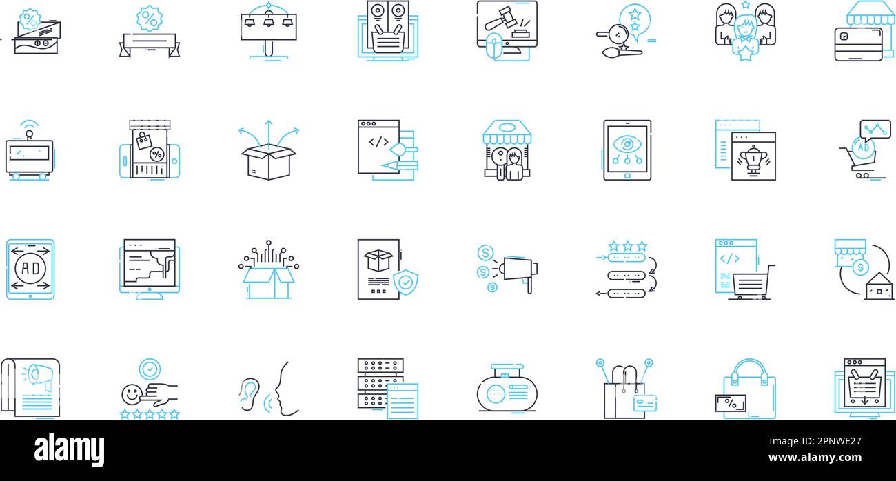 Vendita di Natale icone lineari set. Sconti, offerte, Vendita, regali, decorazioni, Shopping, vettore di linea di stagione e segnaletica concettuale. Joy,Merry,Jolly contorno Illustrazione Vettoriale