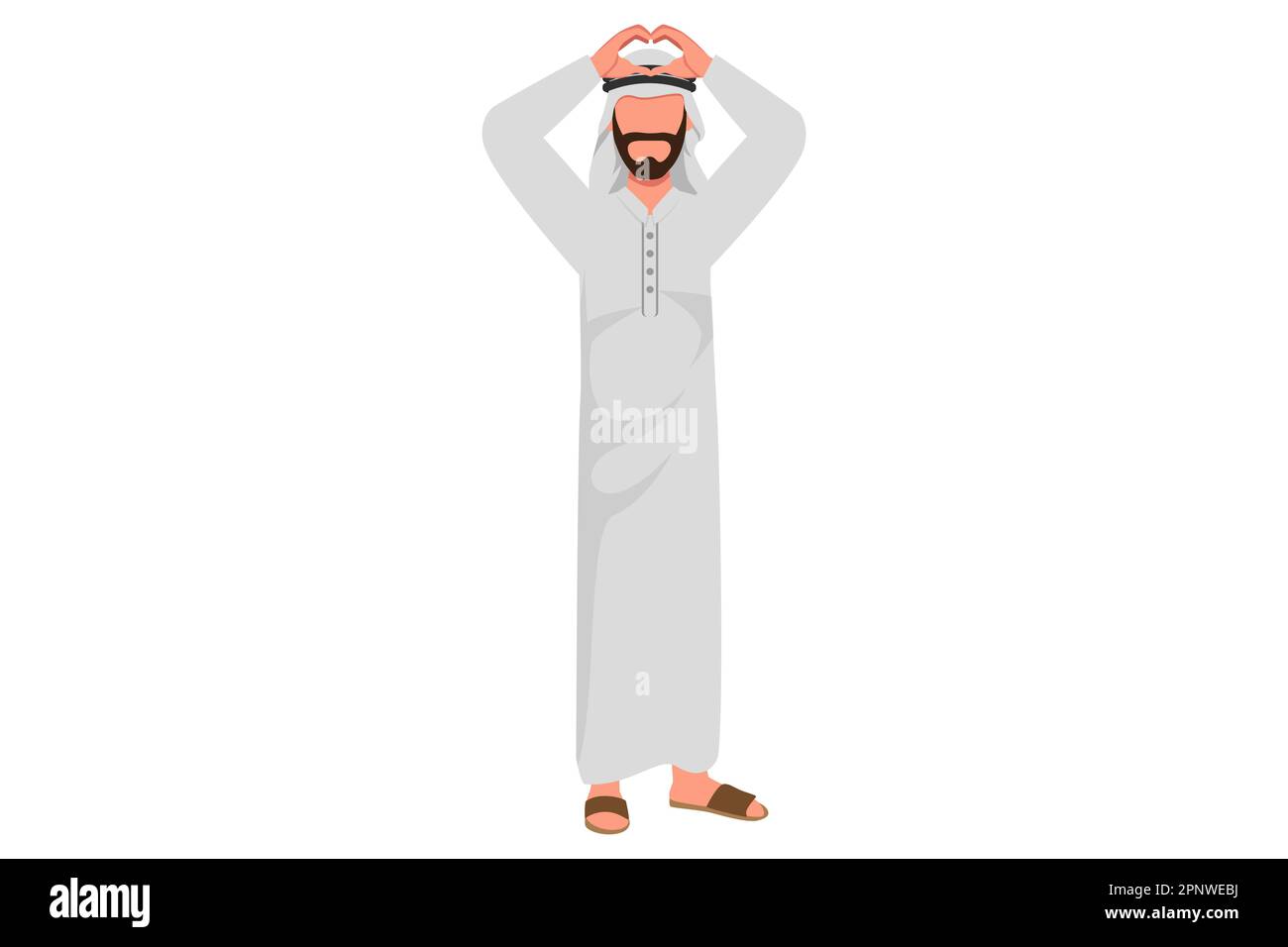 Business design disegno arabo uomo d'affari che mostra il segno del cuore con le mani che esprimono amore, sostegno, cura. Uomo mostra segno amore gesto con due dita u Foto Stock