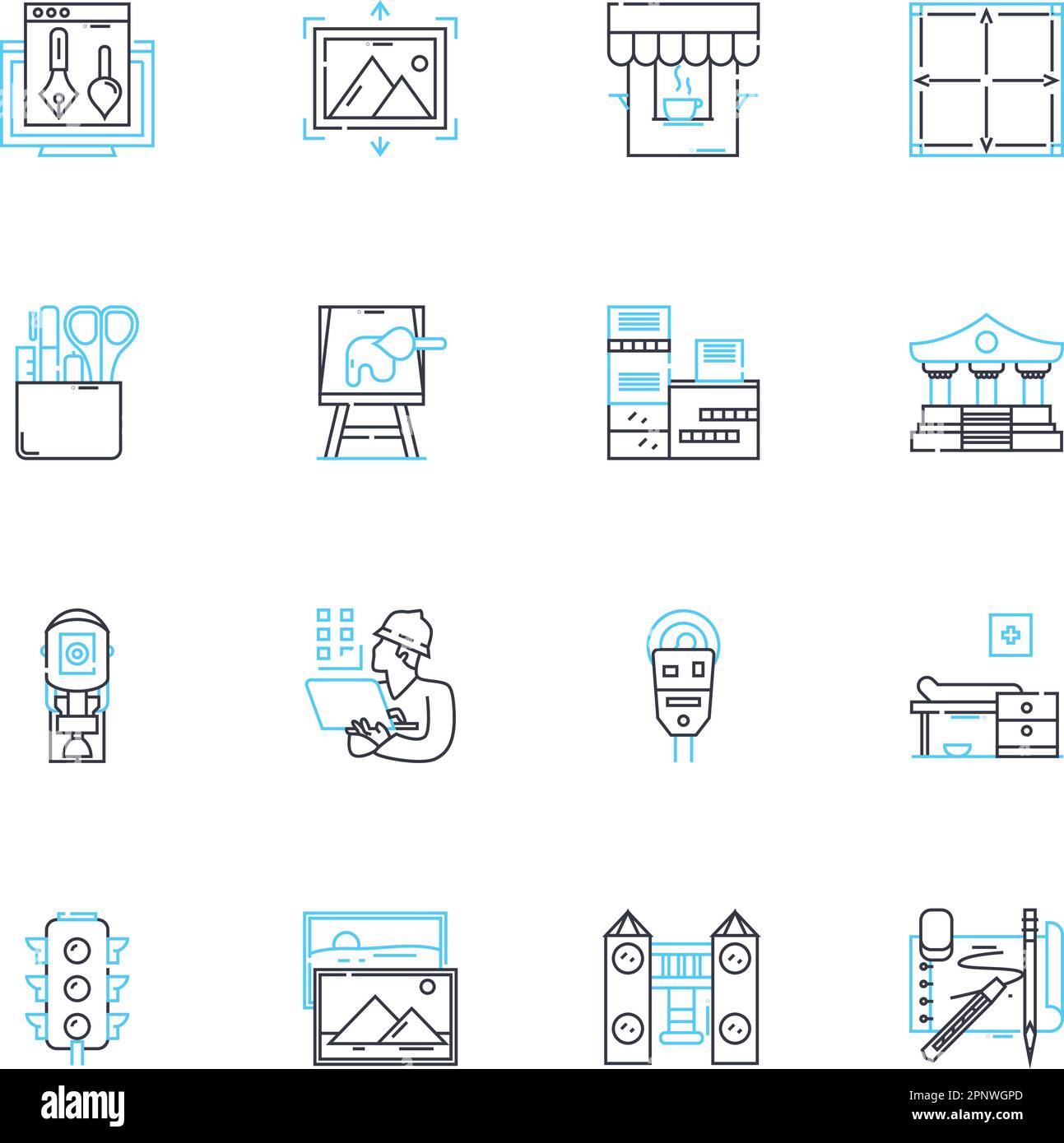 Set di icone lineari del layout. Composizione, progettazione ...