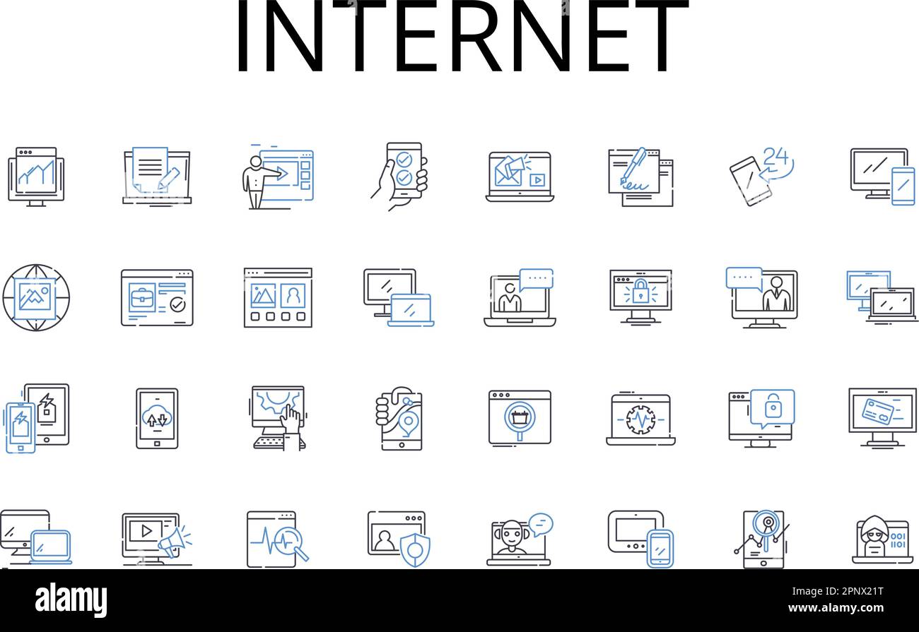 Raccolta di icone della linea Internet. World Wide Web, Cyberspace, Net, Web, Online, Information Superhighway, Digital Realm Vector e illustrazione lineare Illustrazione Vettoriale