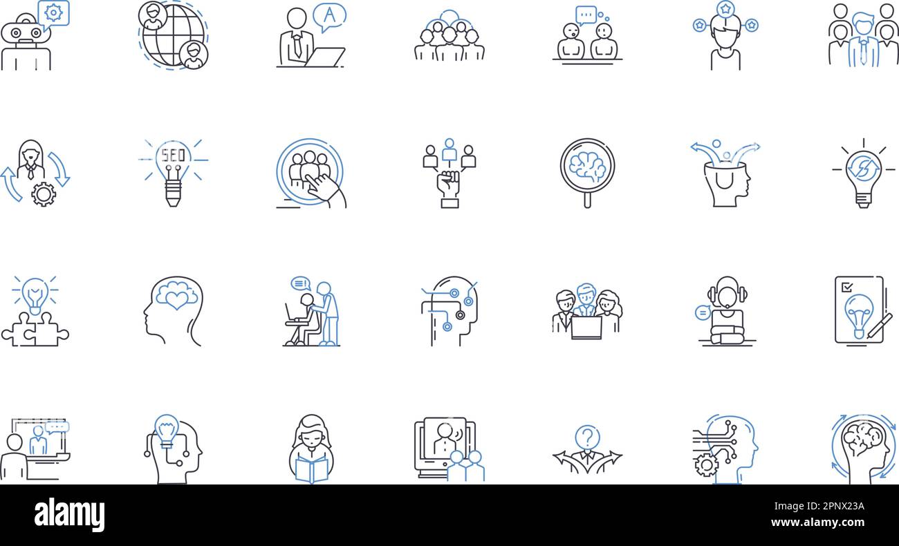 Collezione di icone della linea delle menti logiche. Ragionamento, analitico, critico, razionale, intelligenza, Illustrazione logica, vettoriale calcolativa e lineare Illustrazione Vettoriale