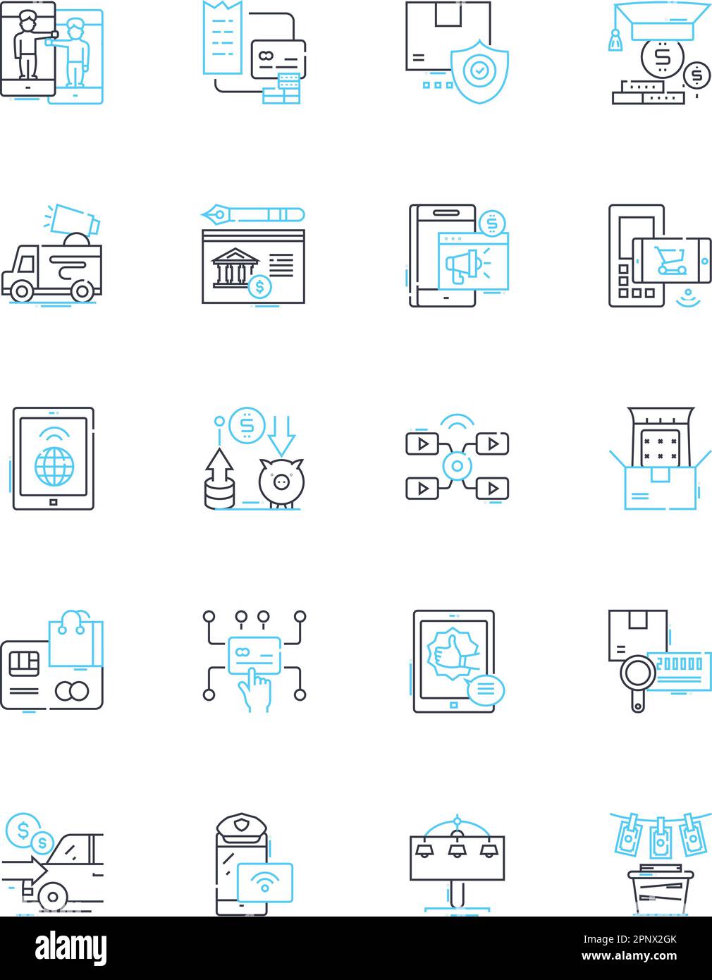 Set di icone lineari di Business Intelligence. Analisi, dashboard, dati ...