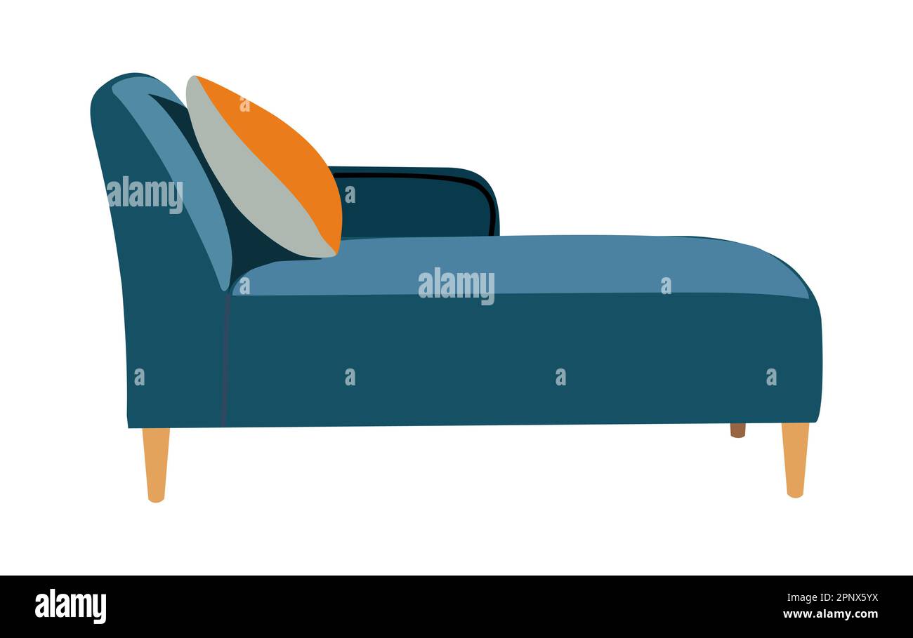 Divano blu in teal con cuscino arancione isolato. Illustrazione Vettoriale