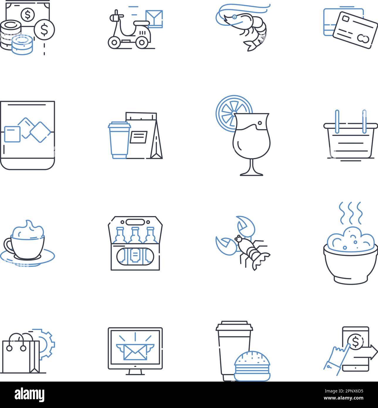 Collezione di icone della linea del mercato gourmet. Delicatezze, freschezza, sapori, qualità, specialità, Illustrazione artigianale, vettoriale esotica e lineare. Premium Illustrazione Vettoriale