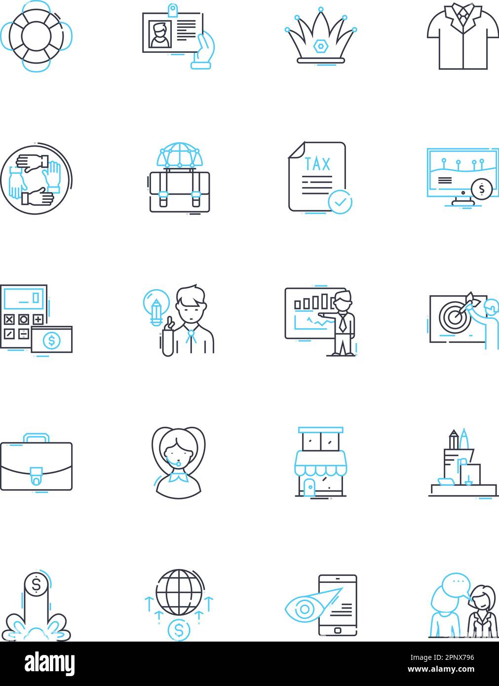 Set di icone lineari del sistema di Motary. Neuron, Synapse, Dendrite, Axon, mielina, Neurotrasmettitore, vettore di linea potenziale di azione e segnali concettuali. Velocità di sparo Illustrazione Vettoriale