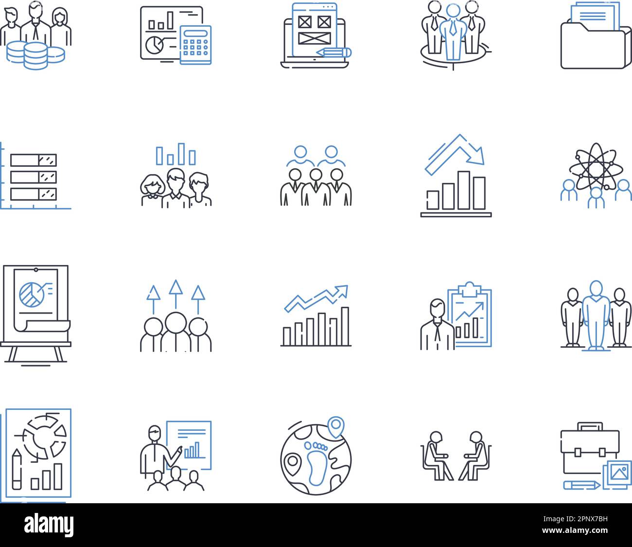 La forza lavoro comrades linea icone raccolta. Lavoro di squadra, collaborazione, sinergia, supporto, unità, Coesione, vettore di partnership e illustrazione lineare Illustrazione Vettoriale