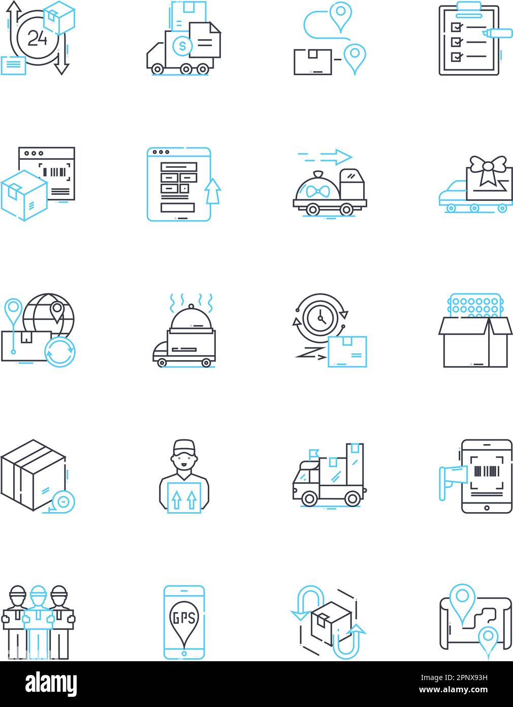 Set di icone lineari per consegna rapida. Veloce, rapido, Agile, rapido, prompt, Segnali vettoriali e concettuali istantanei e accelerati. Express, affrettati Illustrazione Vettoriale