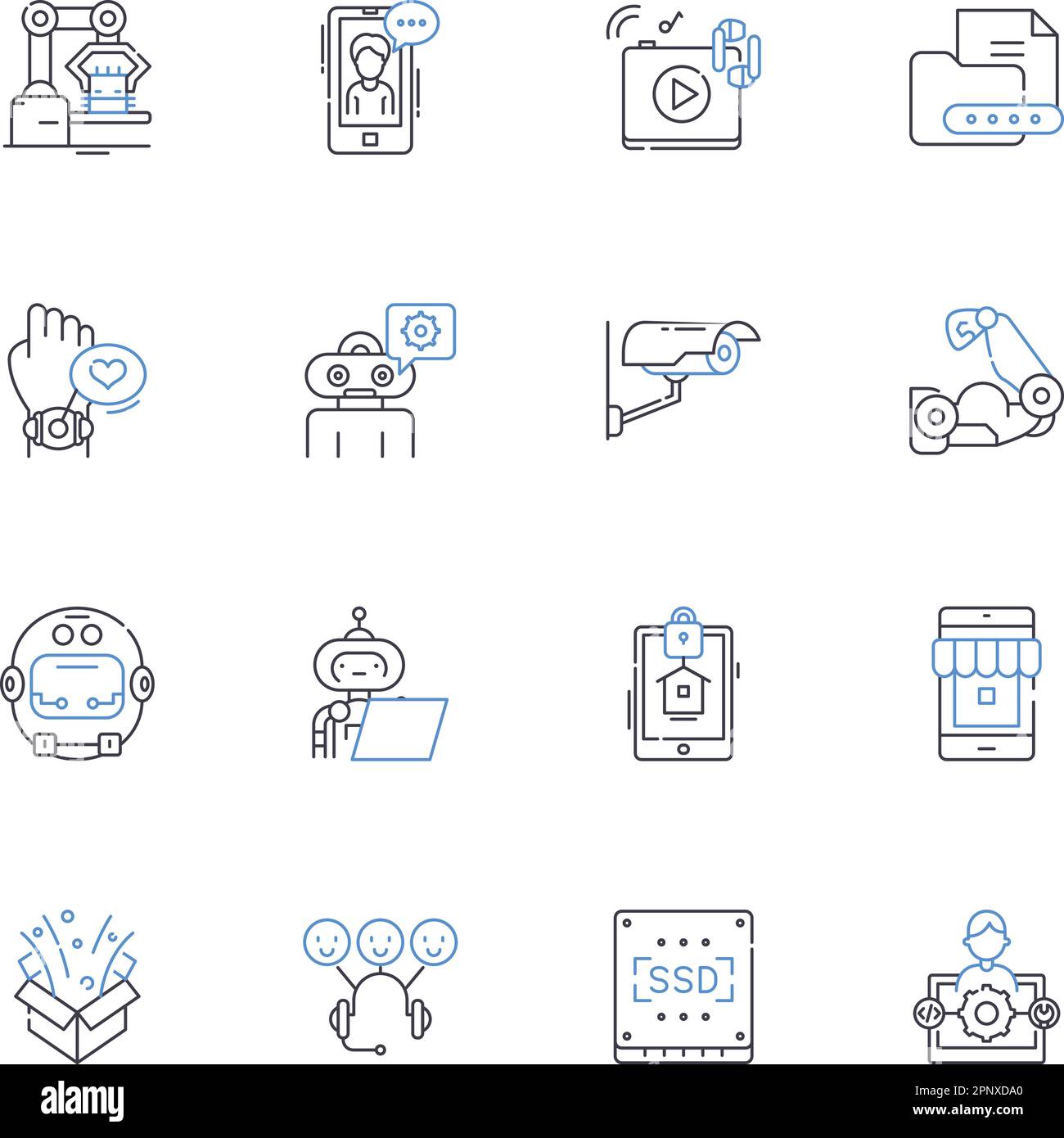 Collezione di icone della linea Internet of Things. Connettività, sensori, automazione, smartwatch, interoperabilità, Smartgrid, vettore di digitalizzazione e lineare Illustrazione Vettoriale