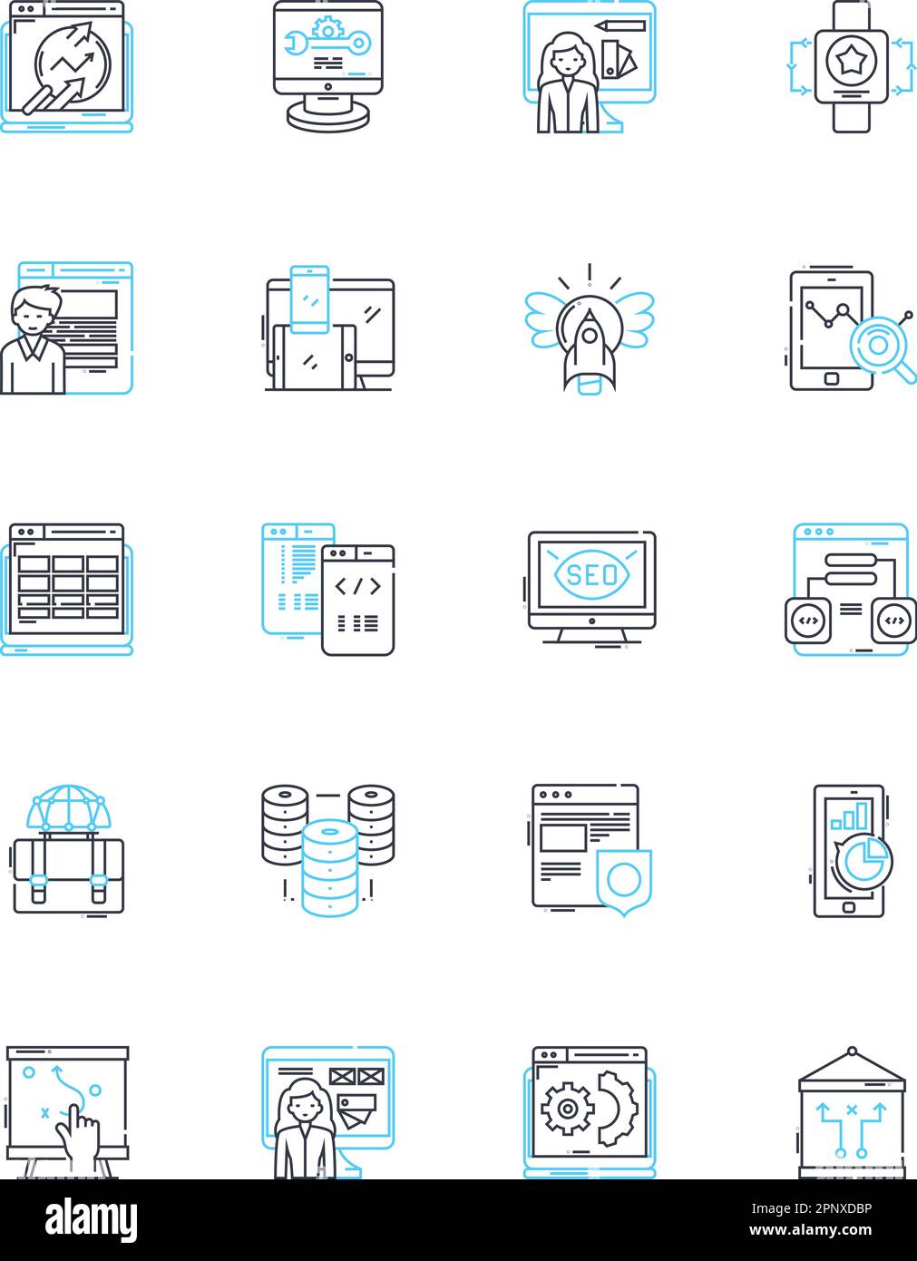 Set di icone lineari per il targeting consumer. Demographics, Psychographics, comportamento, ricerca di mercato, segmentazione, Destinatari, vettore di linea di branding e. Illustrazione Vettoriale