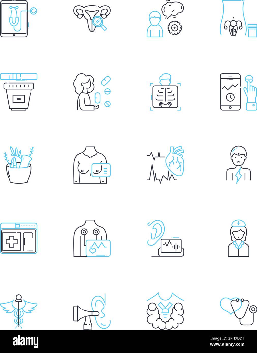 Set di icone lineari Telemedicine Service. Virtuale, online, remoto, TeleHealth, e-Health, Telefare, Telemonitoring line vector e concept signs Illustrazione Vettoriale