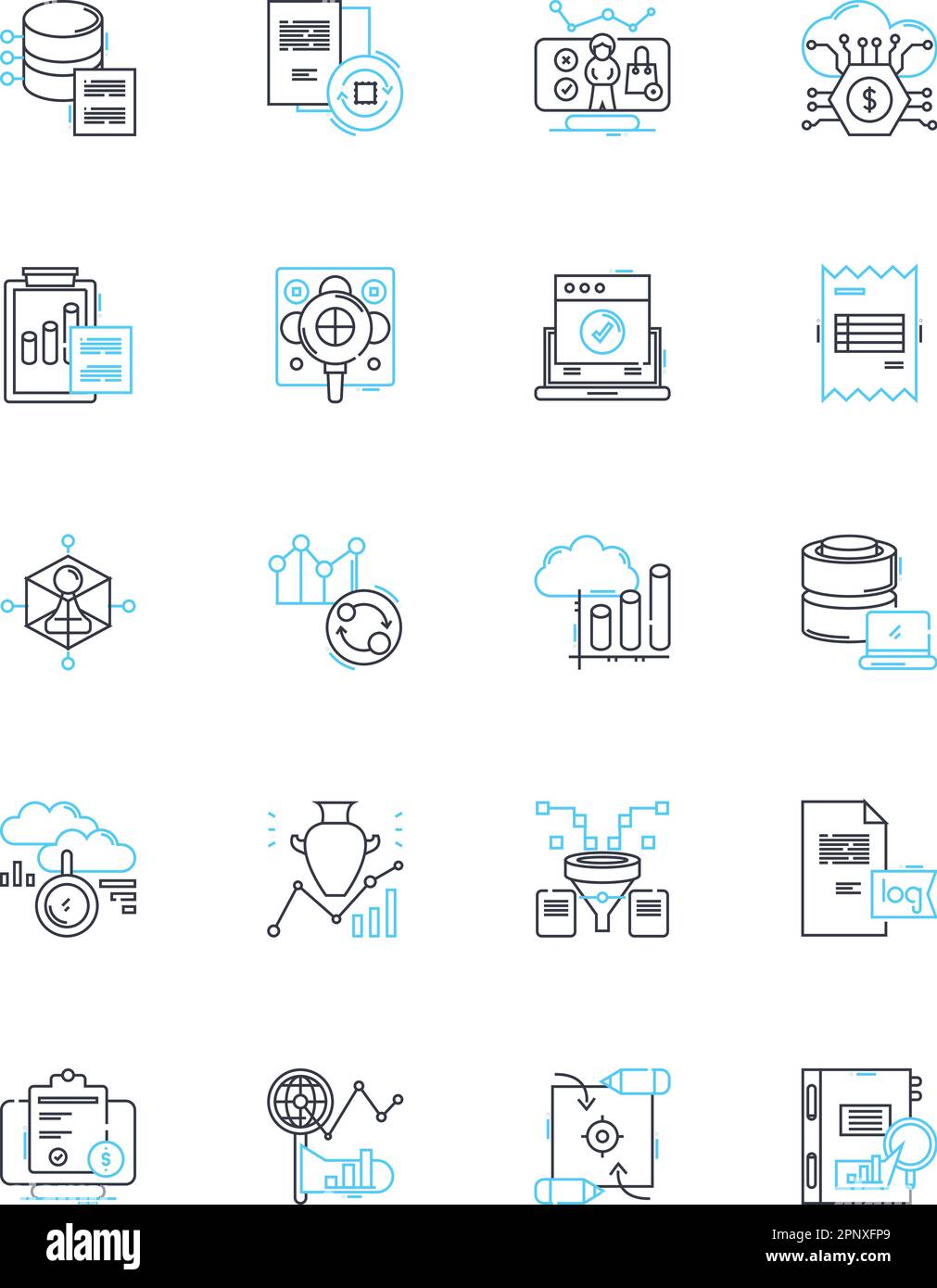 Set di icone lineari per la valutazione delle proprietà. Valutazione, valutazione, valutazione, stima, mercato, Valore, vettore di linea di equità e segnali concettuali. Ammortamento Illustrazione Vettoriale