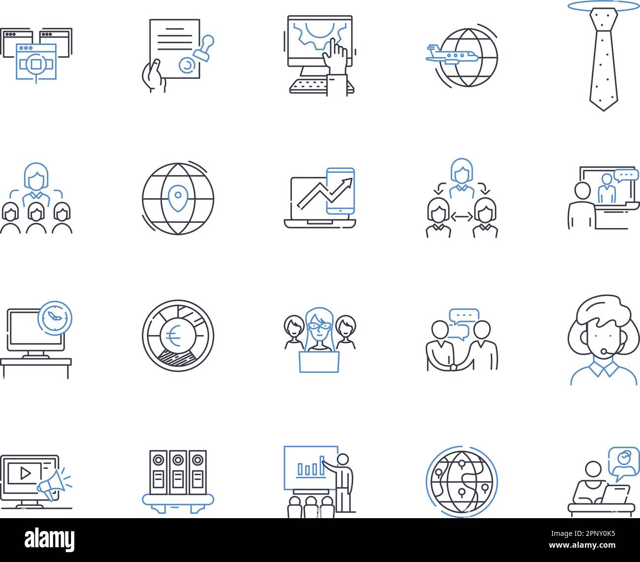 Raccolta di icone della linea di coordinamento collaborazione. Partenariato, sinergia, cooperazione, Alleanza, integrazione, Consensus, vettore di unità e lineare Illustrazione Vettoriale