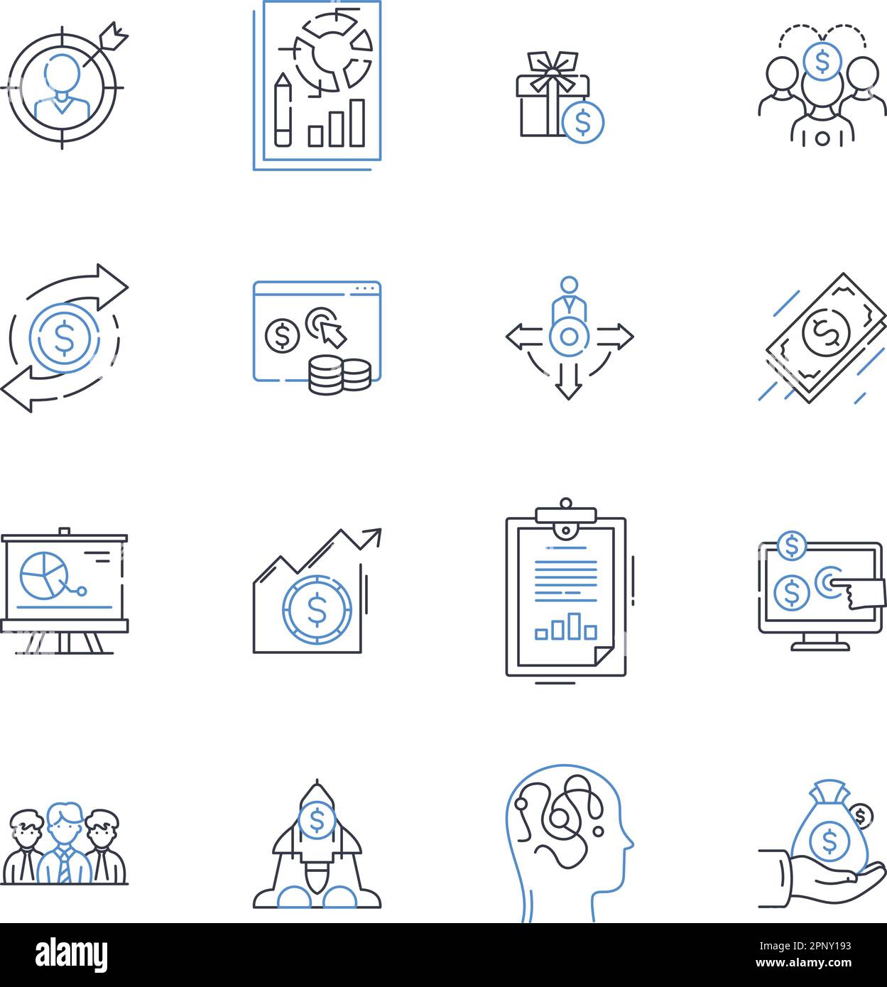 Collezione icone linea neuroscienze. Sinapsi, cognizione, dopamina, plasticità, percezione, Neurotrasmettitore, vettore serotonina e illustrazione lineare Illustrazione Vettoriale