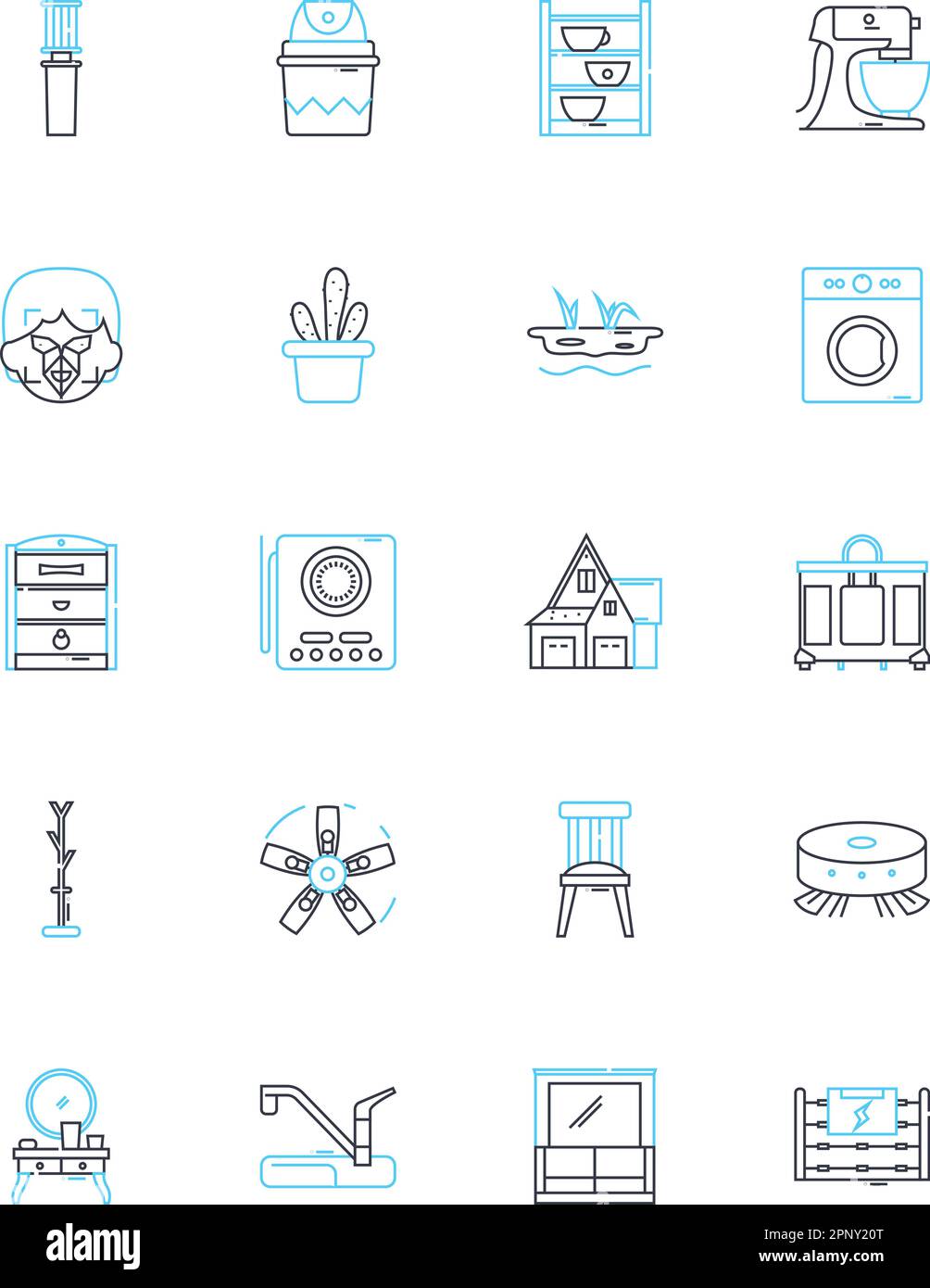 Icone lineari dei trattamenti finestra impostate. Tende, tende, tendaggi, tende, pannelli, Valances, cornici vettore di linea e segnali concettuali. Persiane, romane, sheers Illustrazione Vettoriale