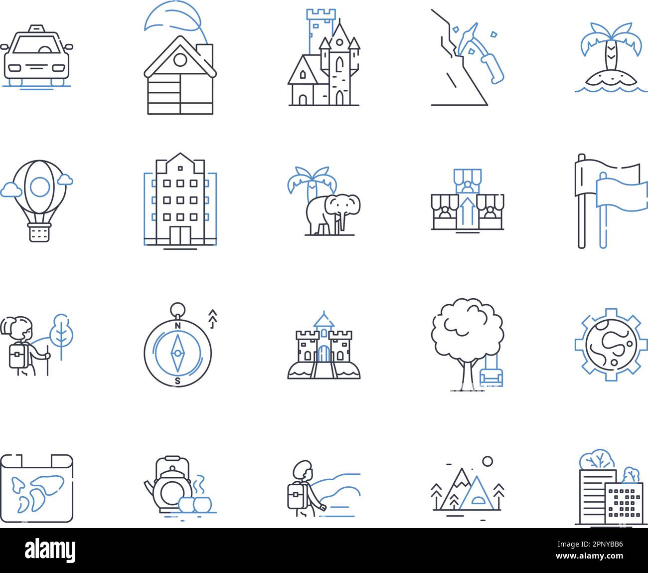 Raccolta di icone della linea di gruppo di navigazione. Posizione, percorso, direzione, Mappa, bussola, Destinazione, vettore Wayfinding e illustrazione lineare. Voyager Illustrazione Vettoriale