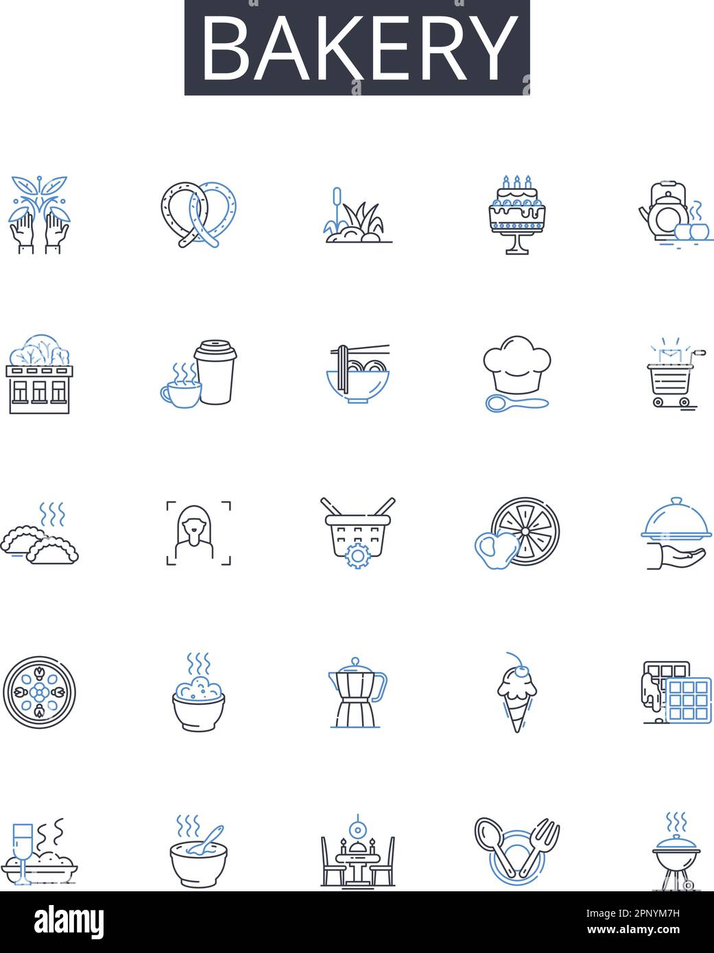 Collezione icone linea panetteria. Illuminazione, unità, trasformazione, Ascensione, Metafisica, Divinità, vettore di unità e illustrazione lineare Illustrazione Vettoriale